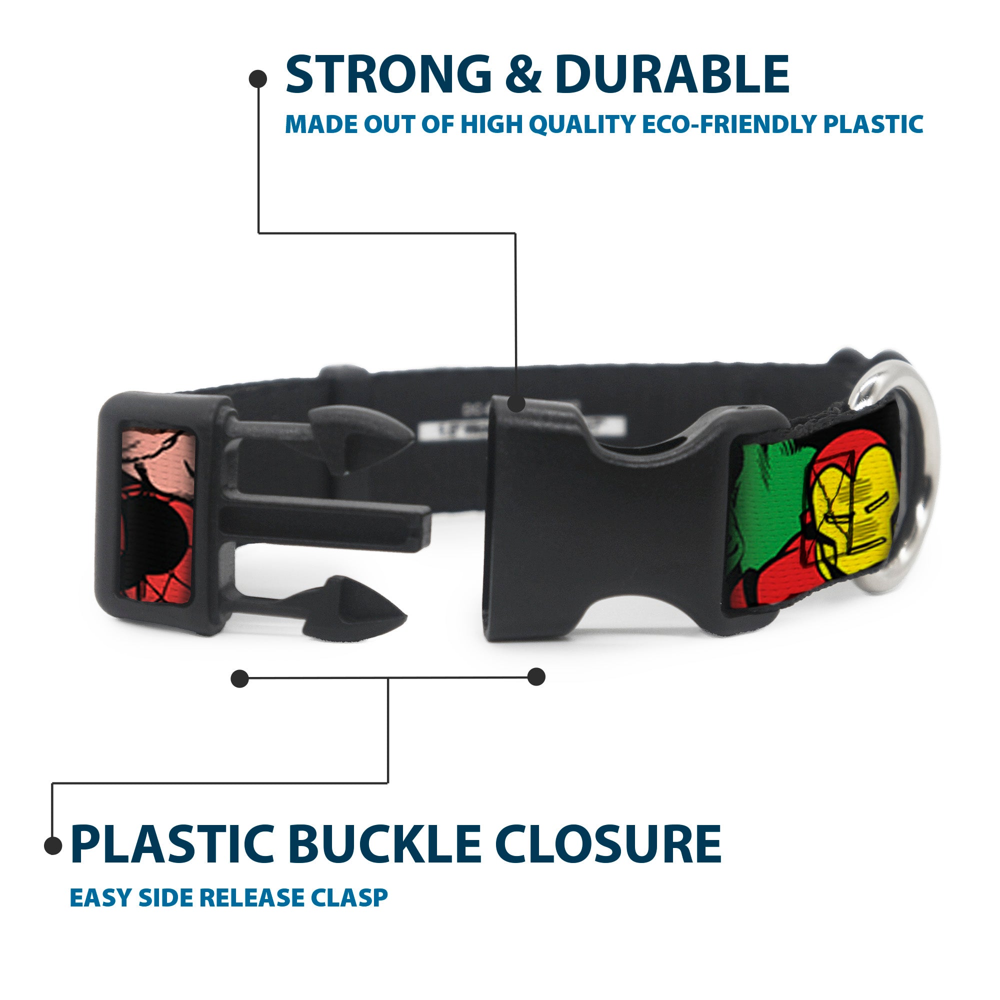 Plastic Clip Collar - 5-Marvel Characters Black Plastic Clip Collars Marvel Comics