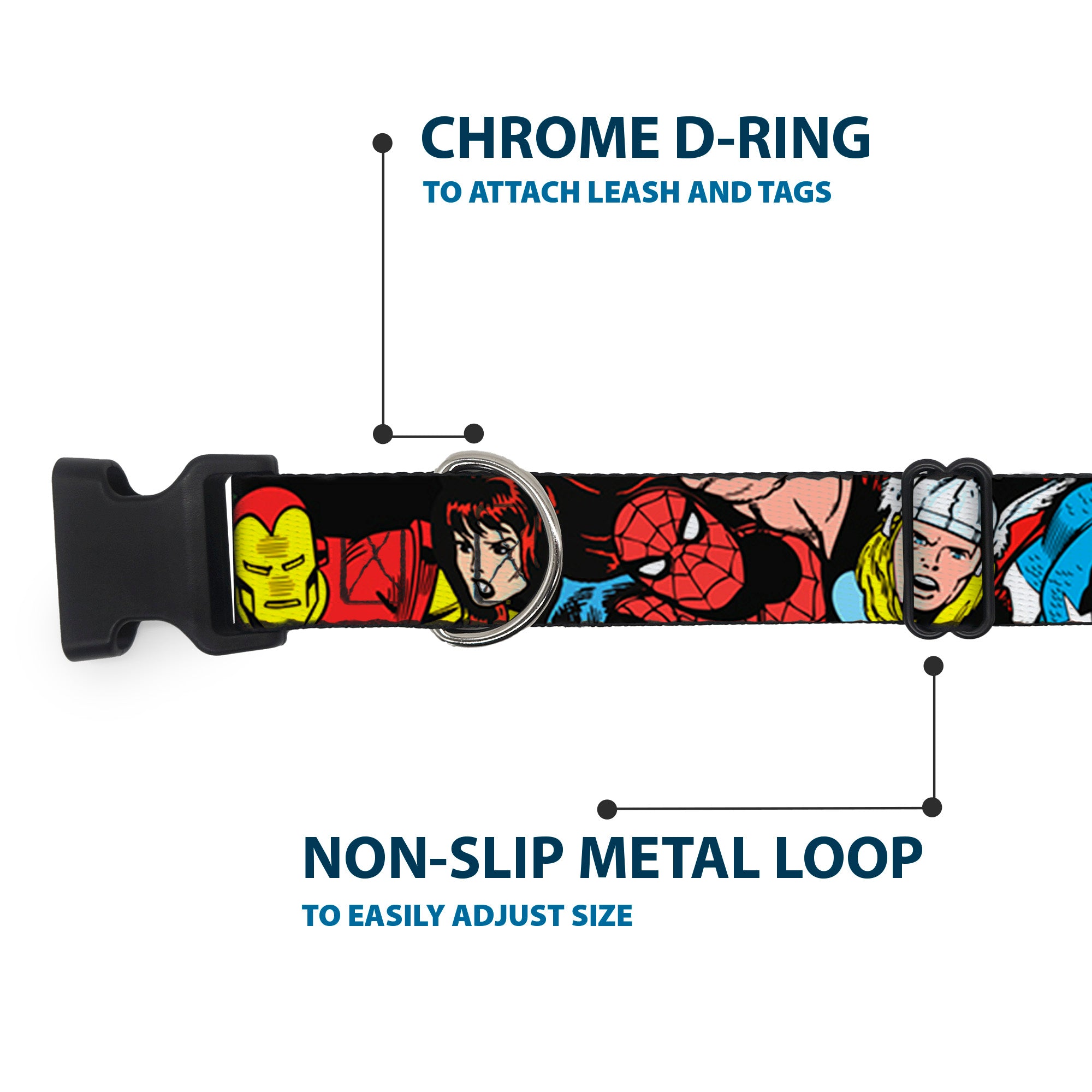 Plastic Clip Collar - 5-Marvel Characters Black Plastic Clip Collars Marvel Comics