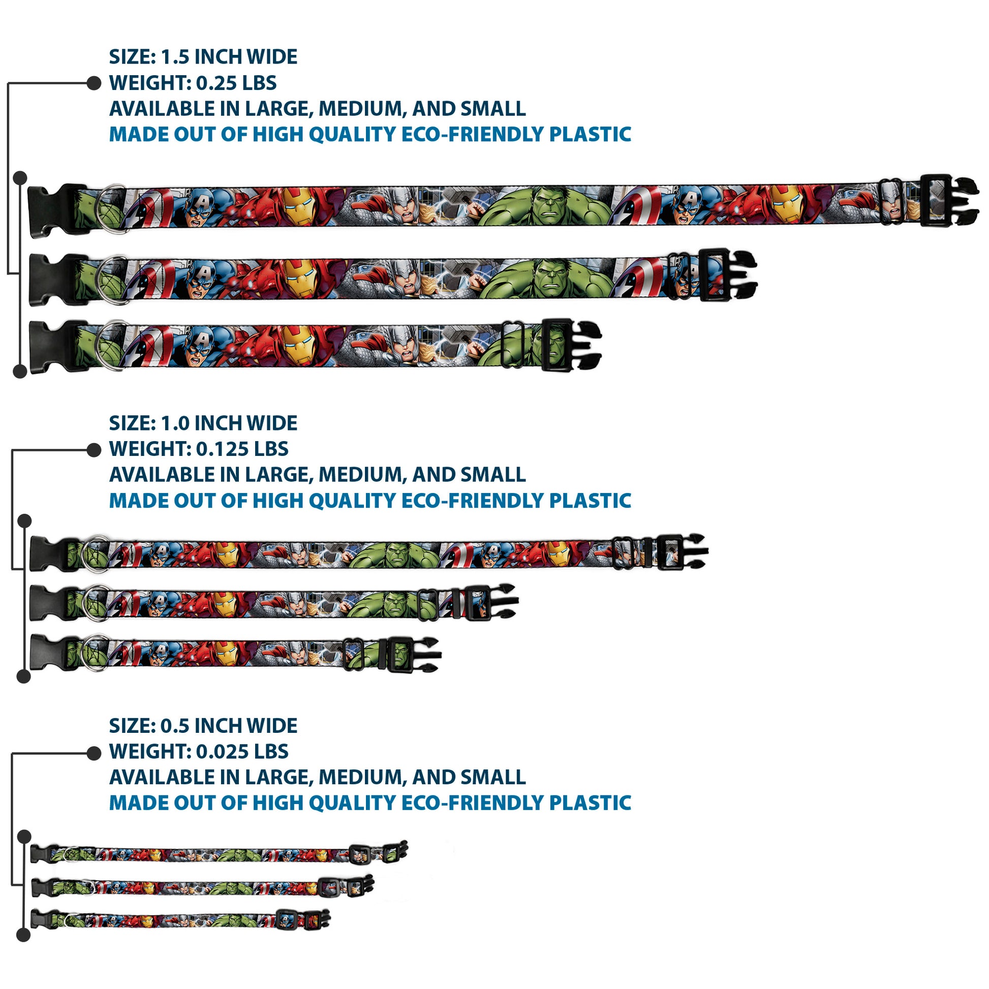 Plastic Clip Collar - Marvel Avengers 4-Superhero Poses CLOSE-UP Plastic Clip Collars Marvel Comics