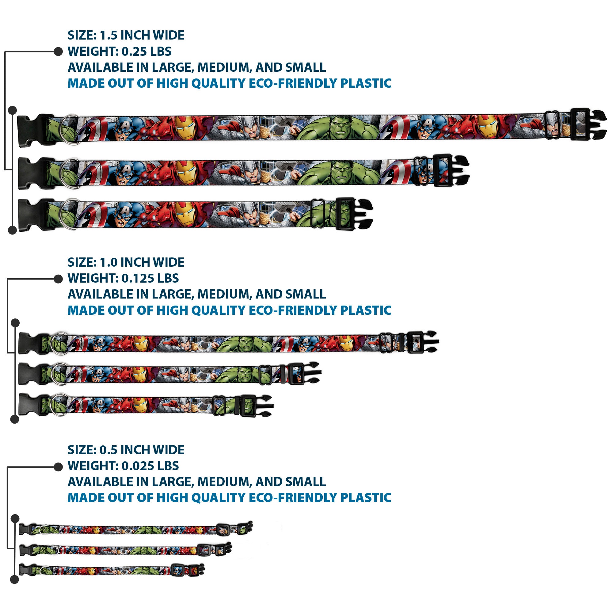 Plastic Clip Collar - Marvel Avengers 4-Superhero Poses CLOSE-UP Plastic Clip Collars Marvel Comics