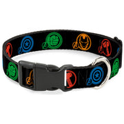Plastic Clip Collar - Marvel Avengers Superhero Logos Black/Multi Color Plastic Clip Collars Marvel Comics