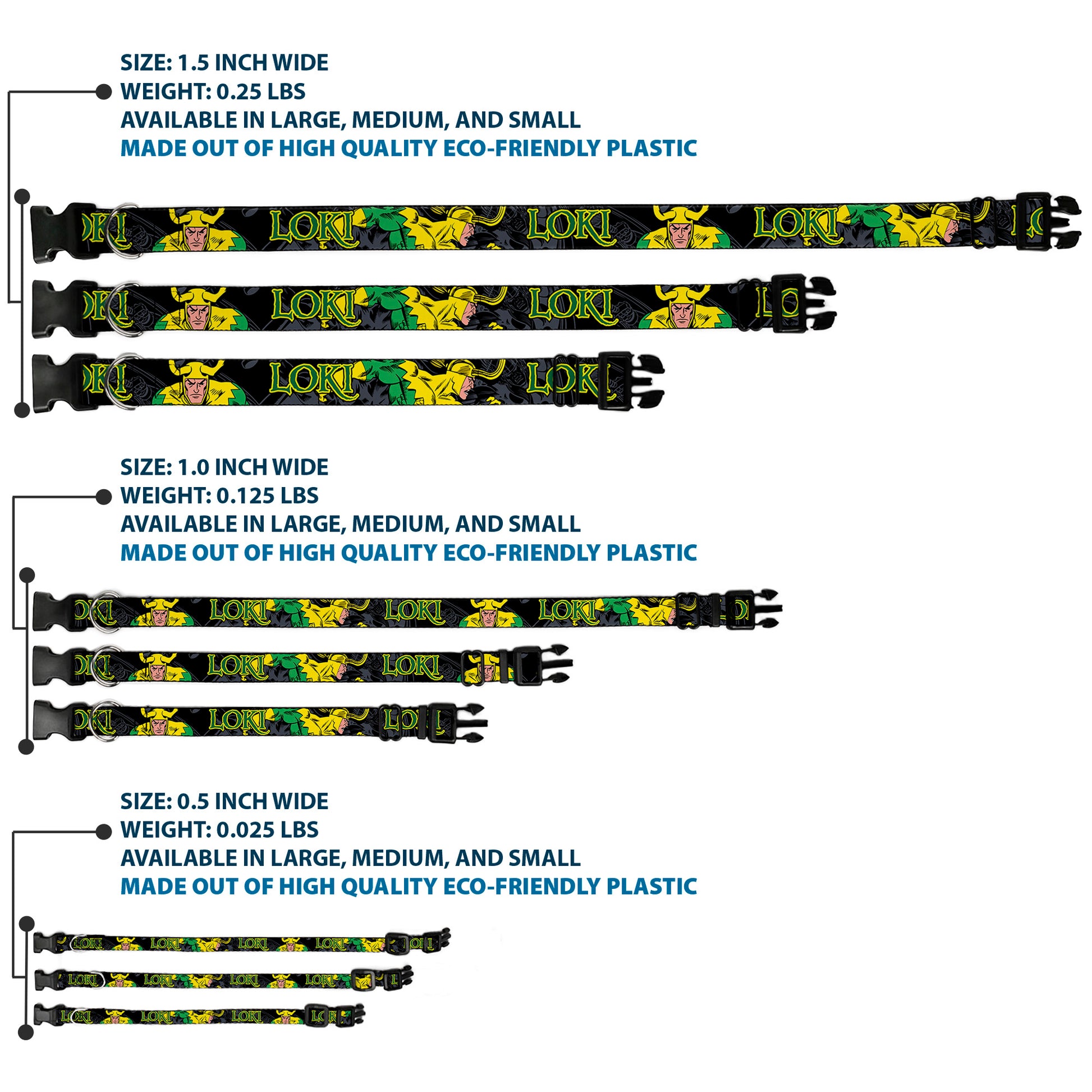 Plastic Clip Collar - LOKI in Action Black/Gray/Yellow/Green Plastic Clip Collars Marvel Comics