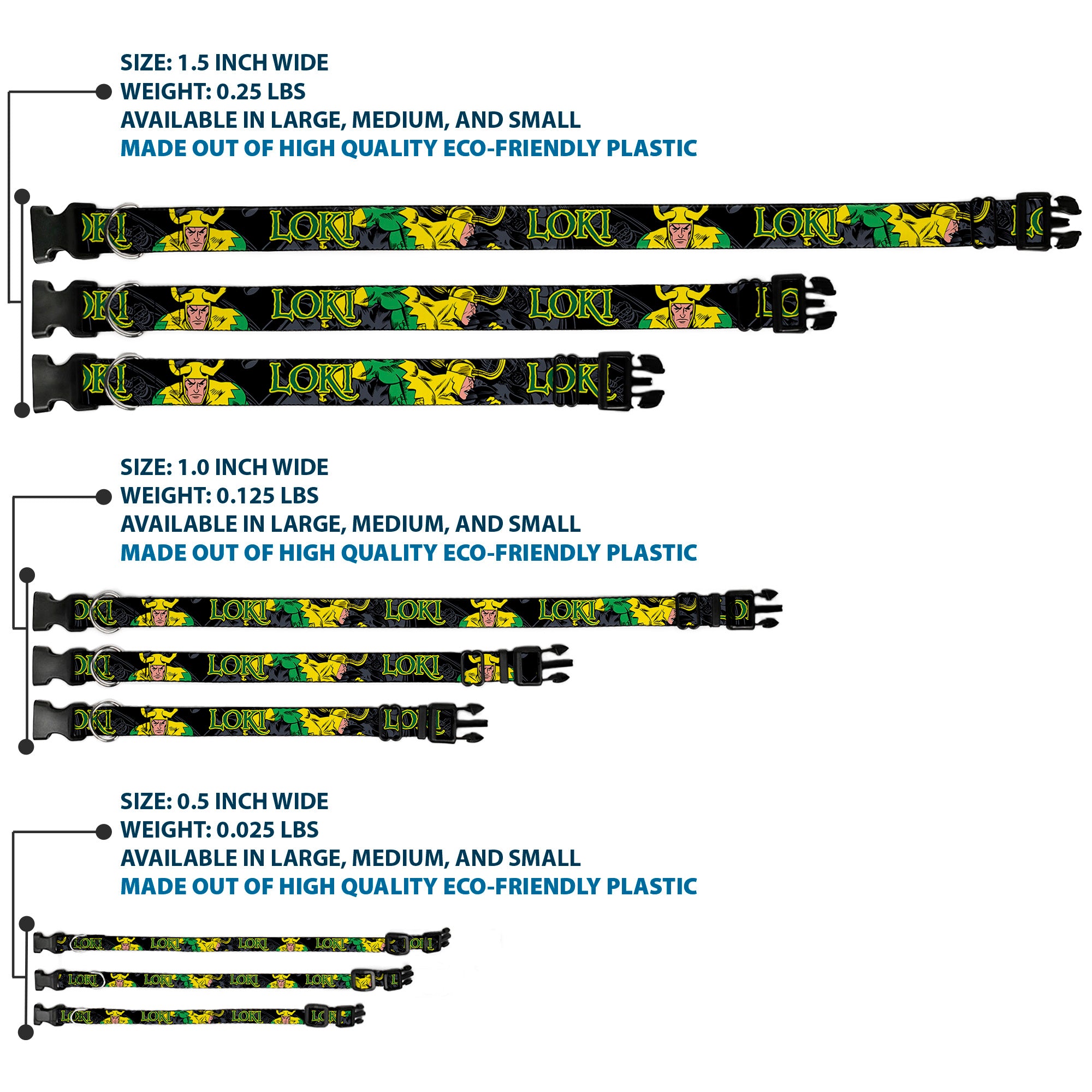 Plastic Clip Collar - LOKI in Action Black/Gray/Yellow/Green Plastic Clip Collars Marvel Comics