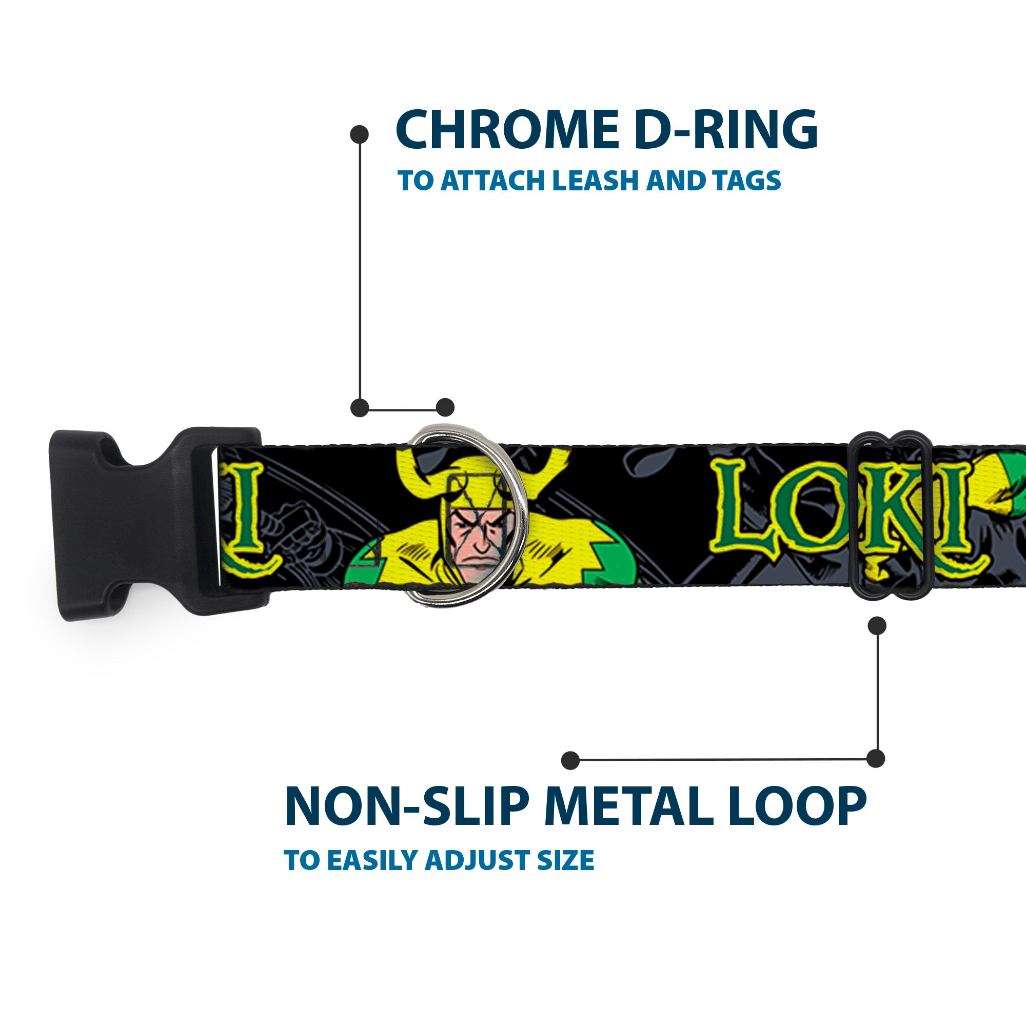 Plastic Clip Collar - LOKI in Action Black/Gray/Yellow/Green Plastic Clip Collars Marvel Comics