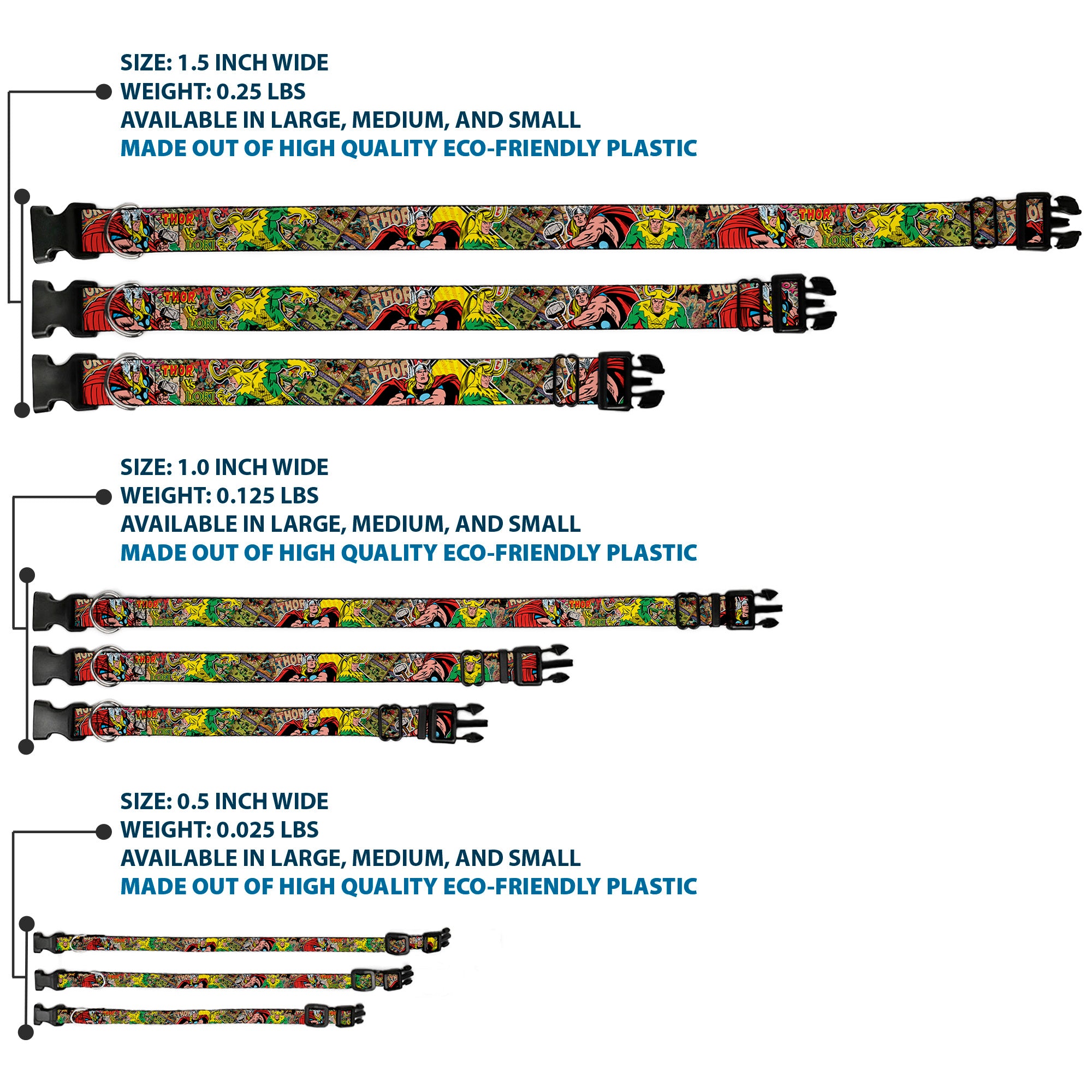 Plastic Clip Collar - Thor & Loki Poses/Retro Comic Books Stacked Plastic Clip Collars Marvel Comics