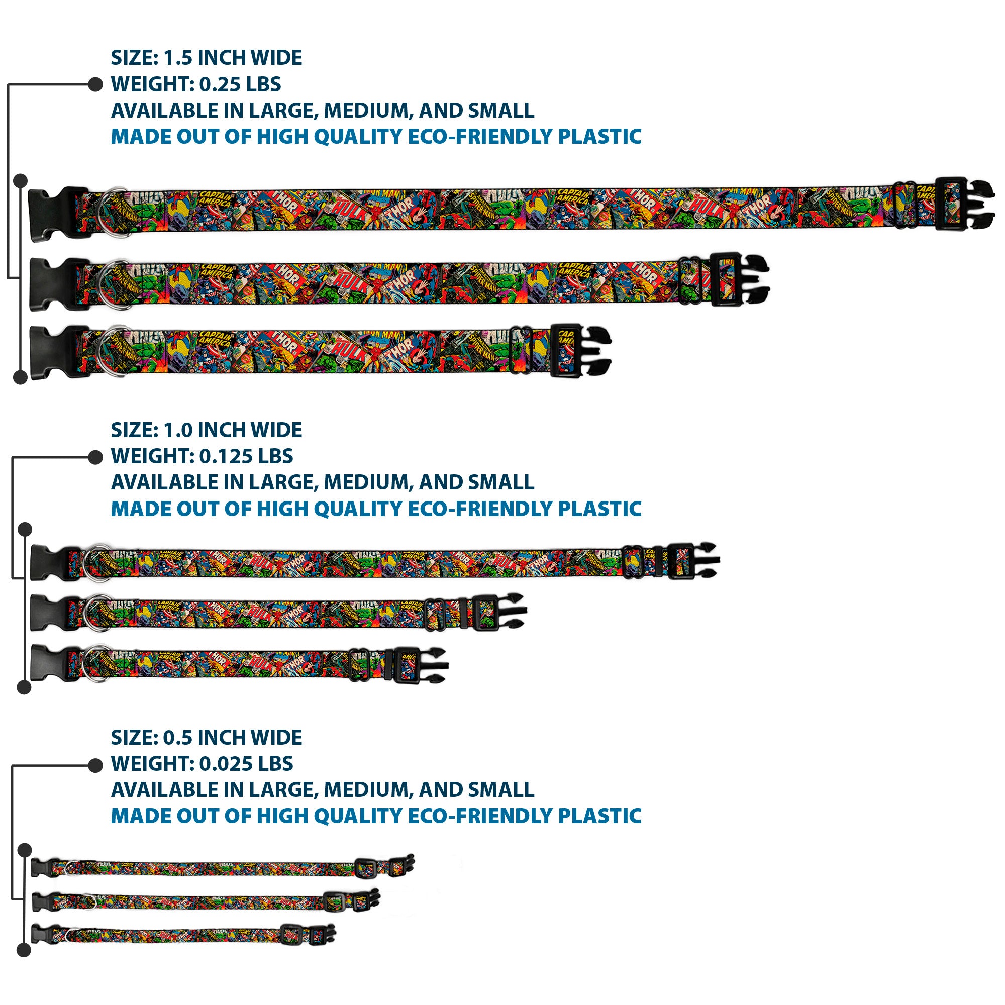 Plastic Clip Collar - Retro Marvel Comic Books Stacked CLOSE-UP Plastic Clip Collars Marvel Comics