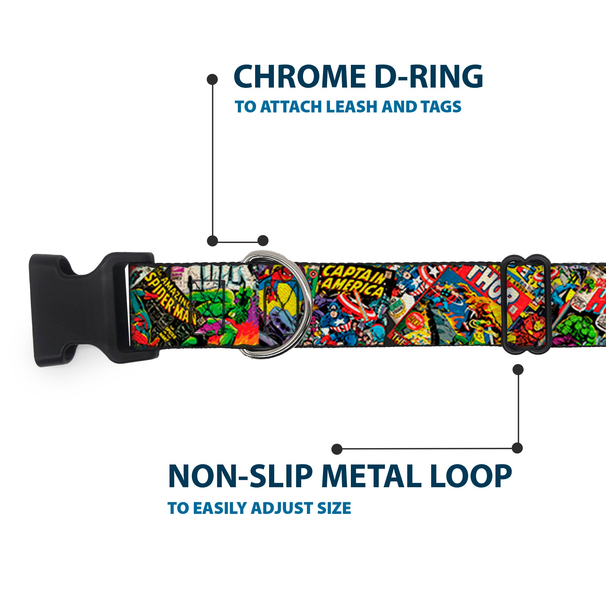 Plastic Clip Collar - Retro Marvel Comic Books Stacked CLOSE-UP Plastic Clip Collars Marvel Comics