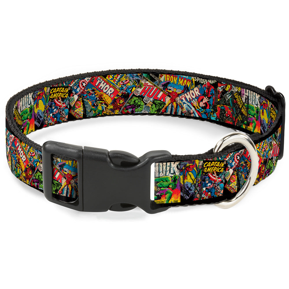 Plastic Clip Collar - Retro Marvel Comic Books Stacked CLOSE-UP Plastic Clip Collars Marvel Comics