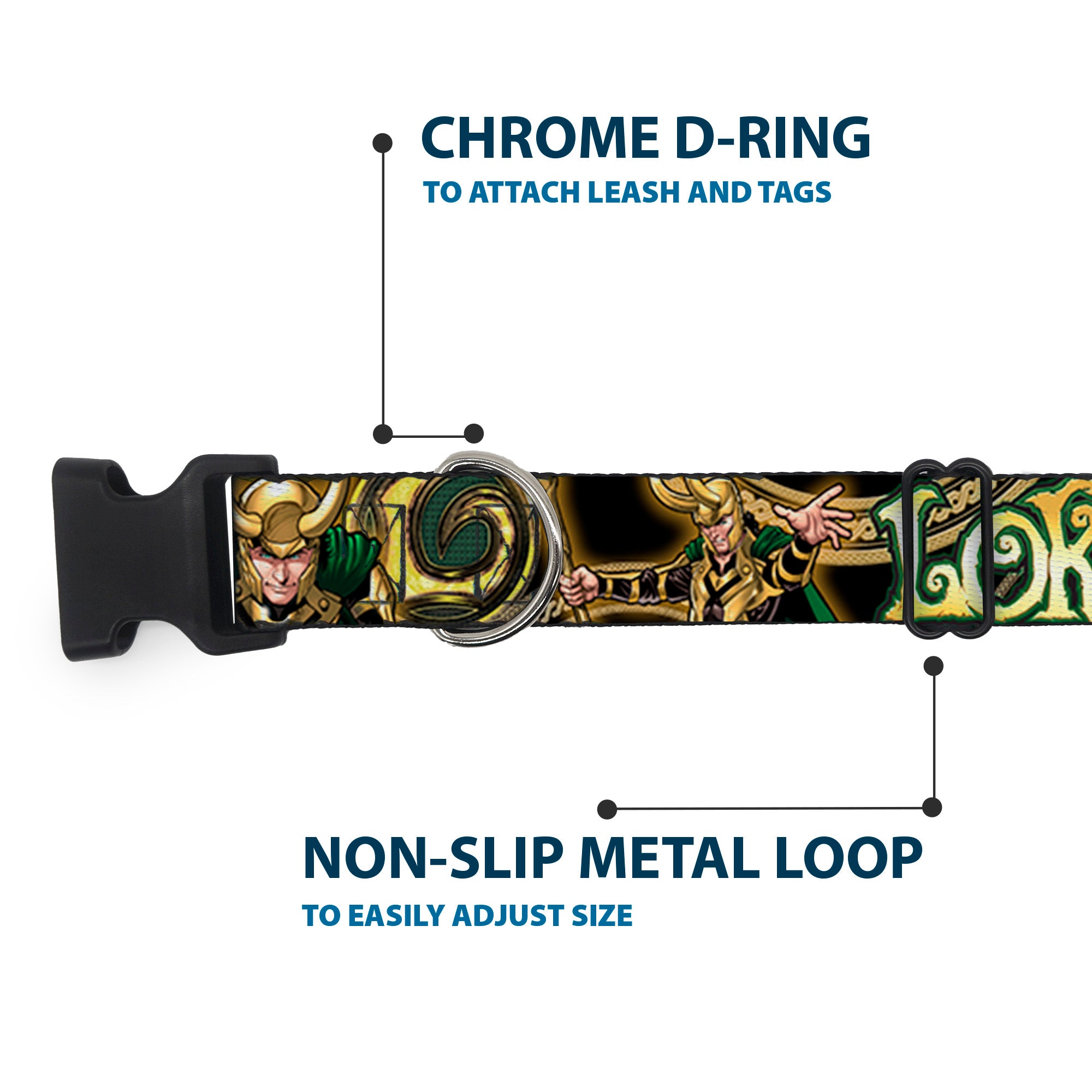 Plastic Clip Collar - LOKI Poses Black/Gold/Green Plastic Clip Collars Marvel Comics