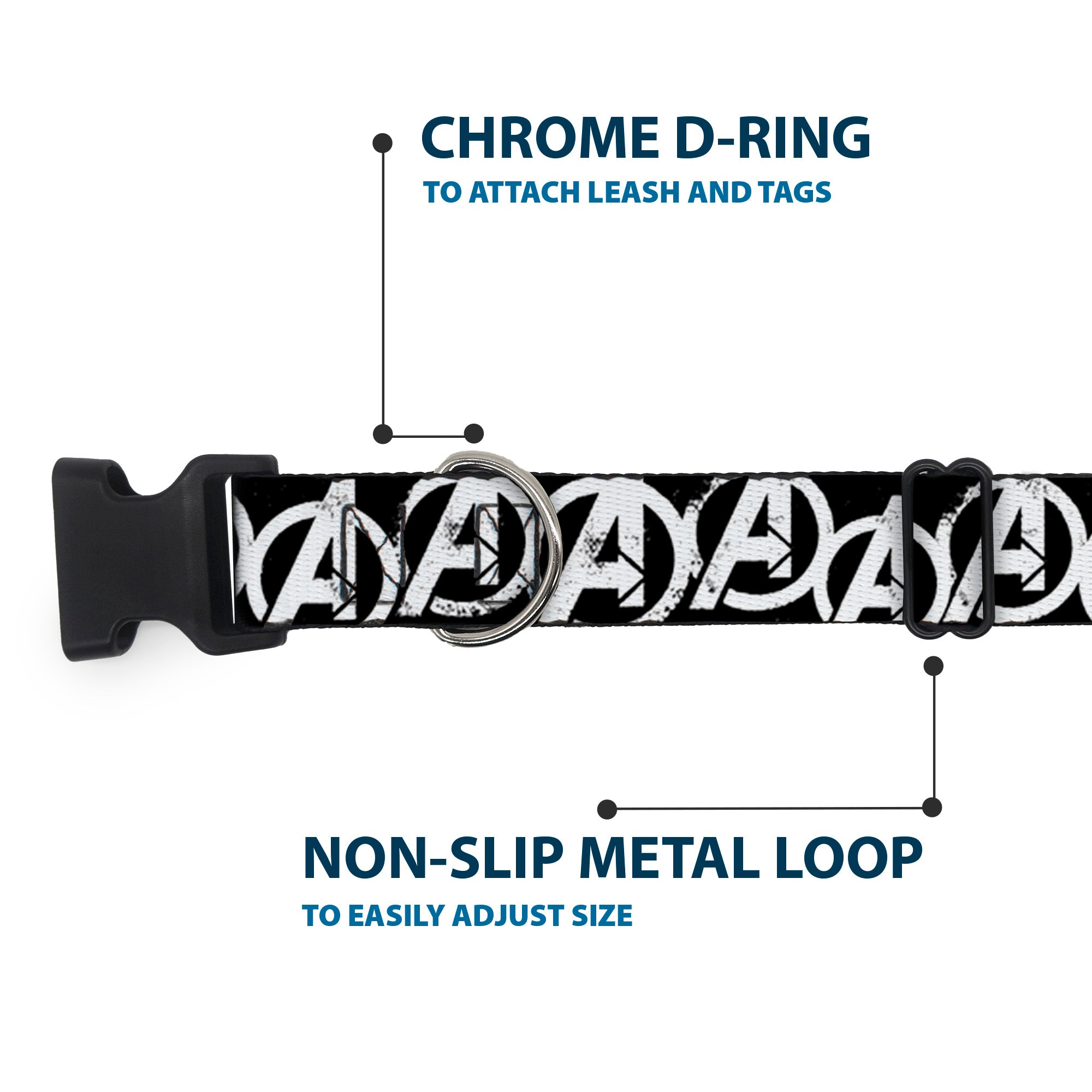 Plastic Clip Collar - Avengers "A" Logo Weathered Black/White Plastic Clip Collars Marvel Comics