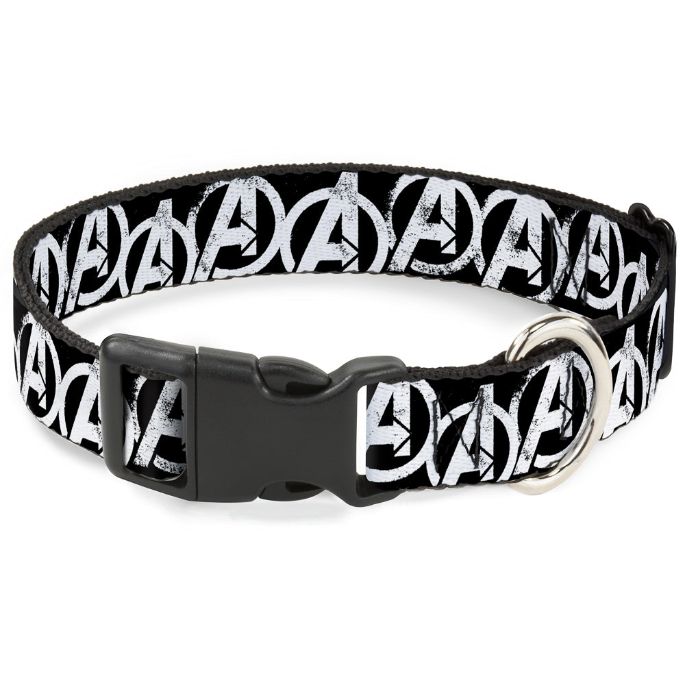 Plastic Clip Collar - Avengers "A" Logo Weathered Black/White Plastic Clip Collars Marvel Comics