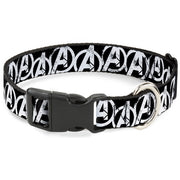 Plastic Clip Collar - Avengers "A" Logo Weathered Black/White Plastic Clip Collars Marvel Comics
