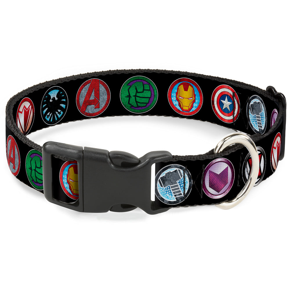 Plastic Clip Collar - 9-Avenger Icons Black/Multi Color Plastic Clip Collars Marvel Comics