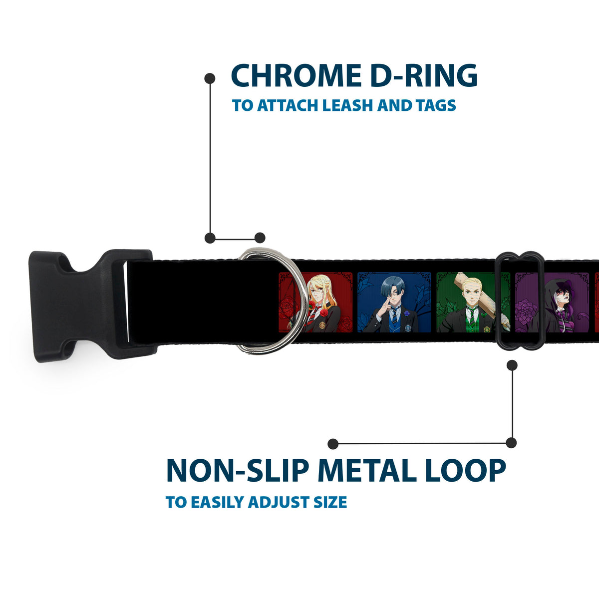 Plastic Clip Collar - Black Butler House Head Pose Blocks Black/Multi Color Dog Collars Plastic Clip Side Release Black Butler