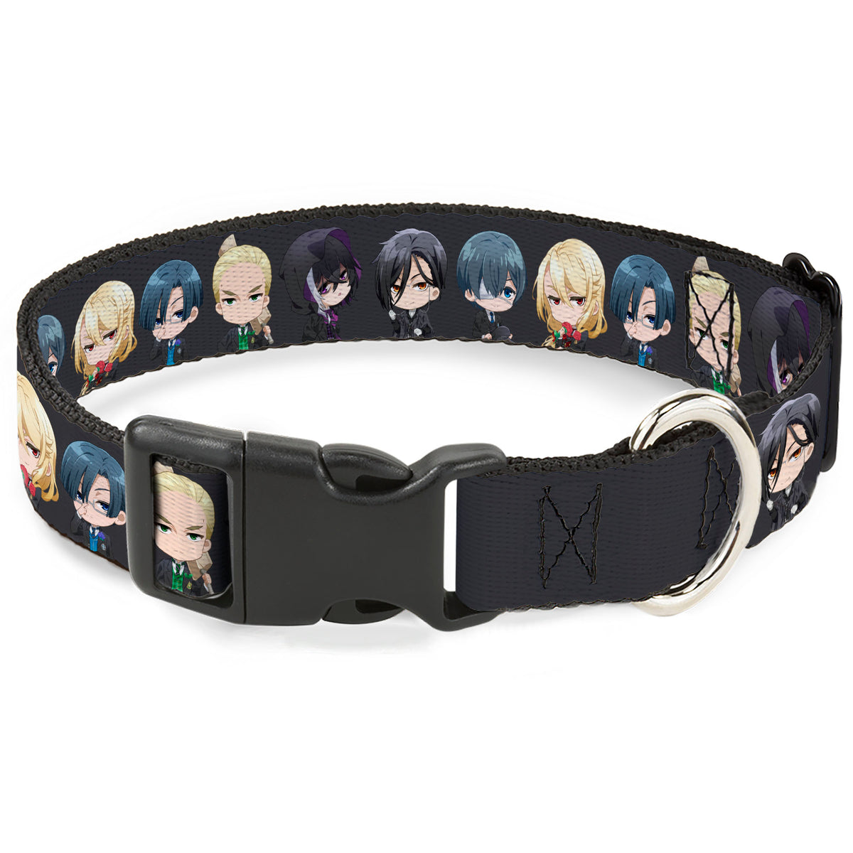 Plastic Clip Collar - Black Butler Six Chibi Characters Poses Black Dog Collars Plastic Clip Side Release Black Butler