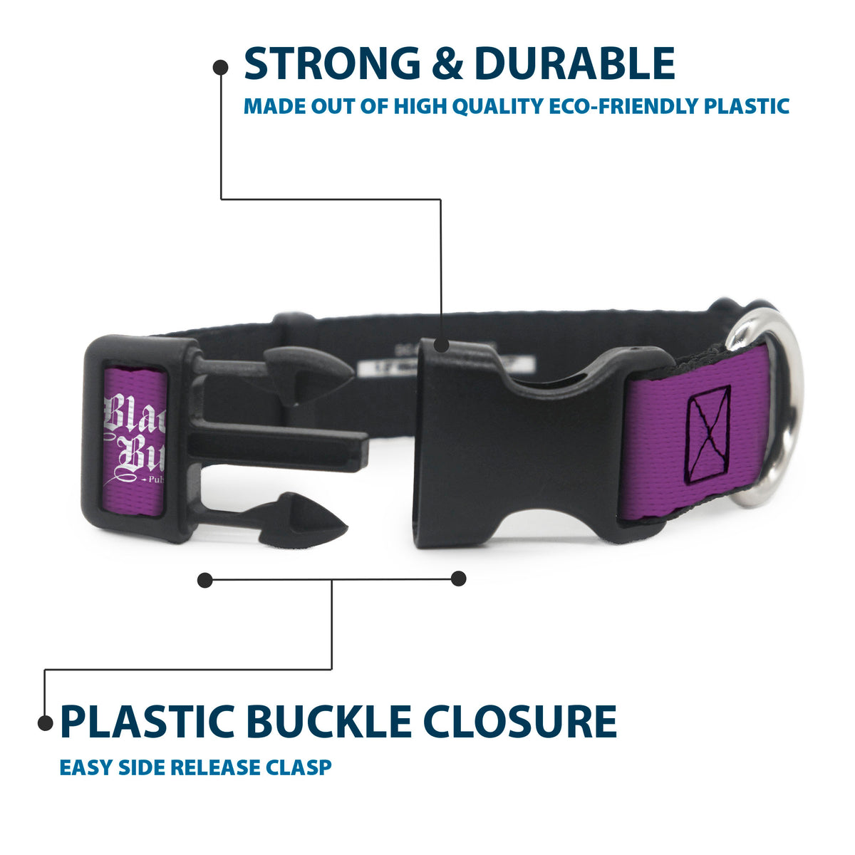 Plastic Clip Collar - BLACK BUTLER Violet Gregory Pose and Title Logo Purple Dog Collars Plastic Clip Side Release Black Butler