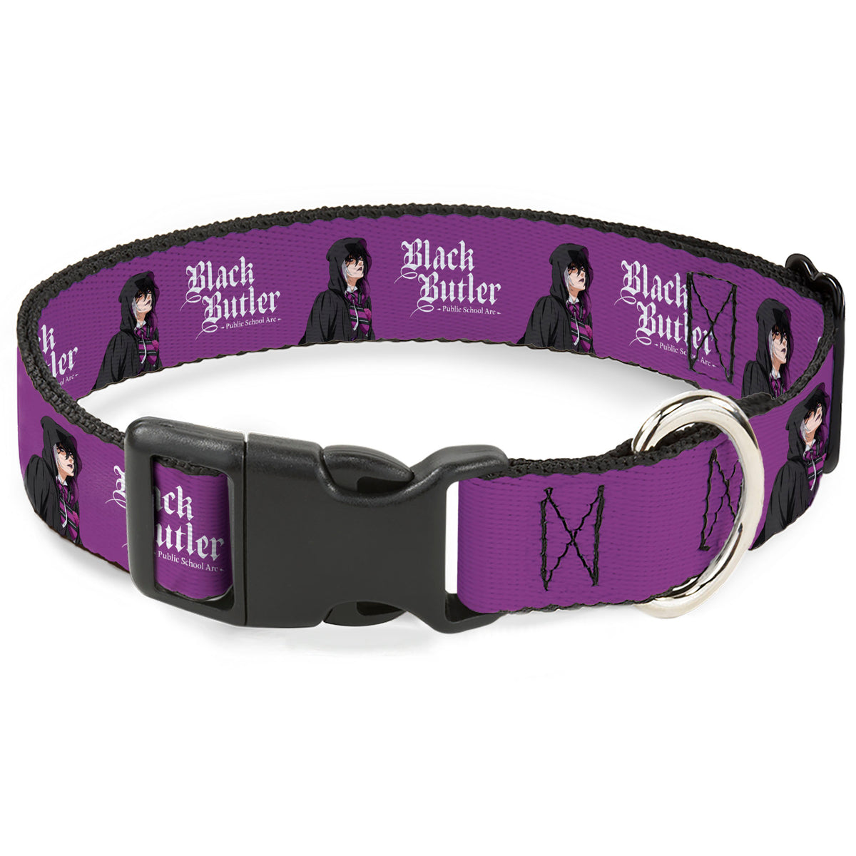 Plastic Clip Collar - BLACK BUTLER Violet Gregory Pose and Title Logo Purple Dog Collars Plastic Clip Side Release Black Butler