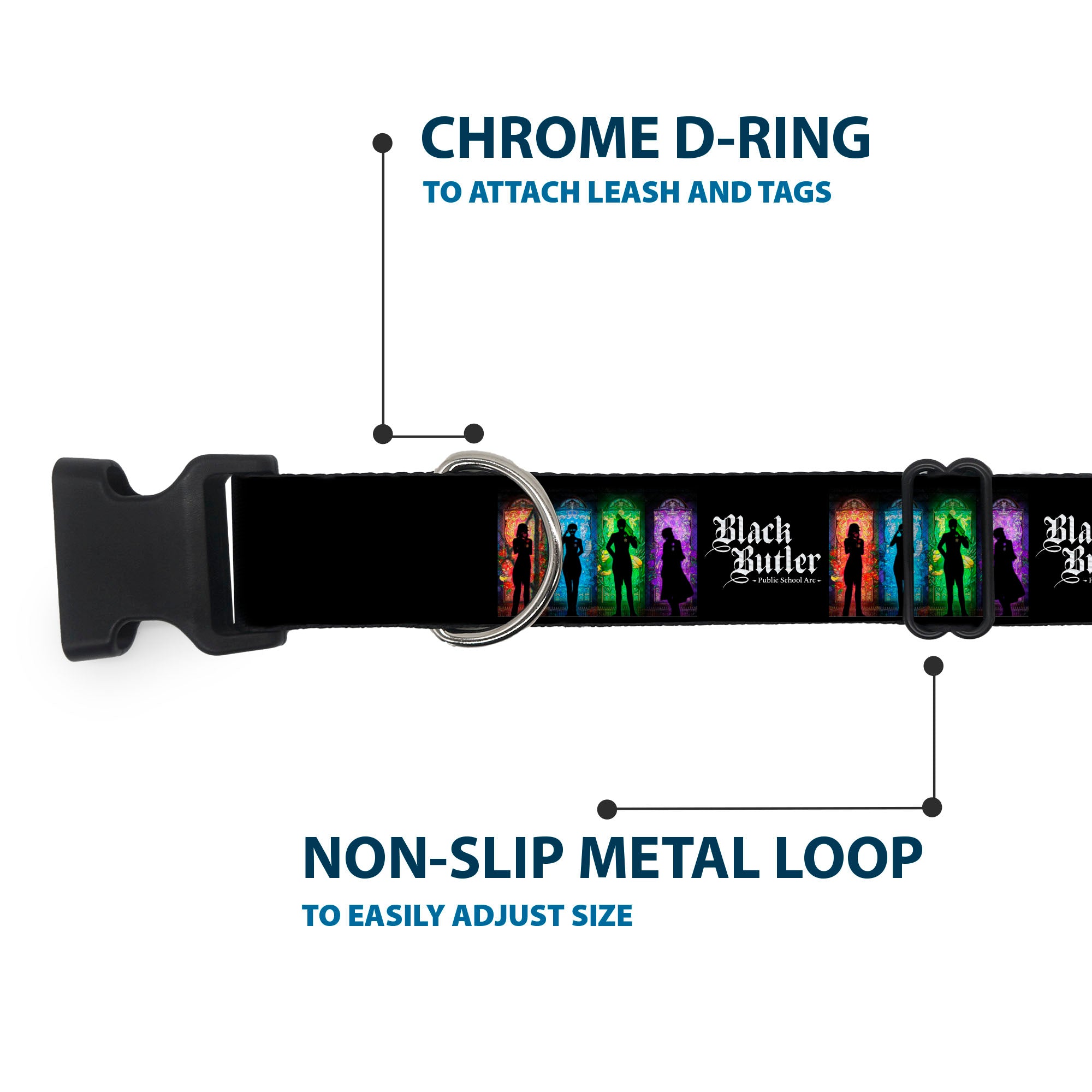 Plastic Clip Collar - BLACK BUTLER House Heads Silhouettes and Title Logo Black/Multi Color Plastic Clip Collars Black Butler