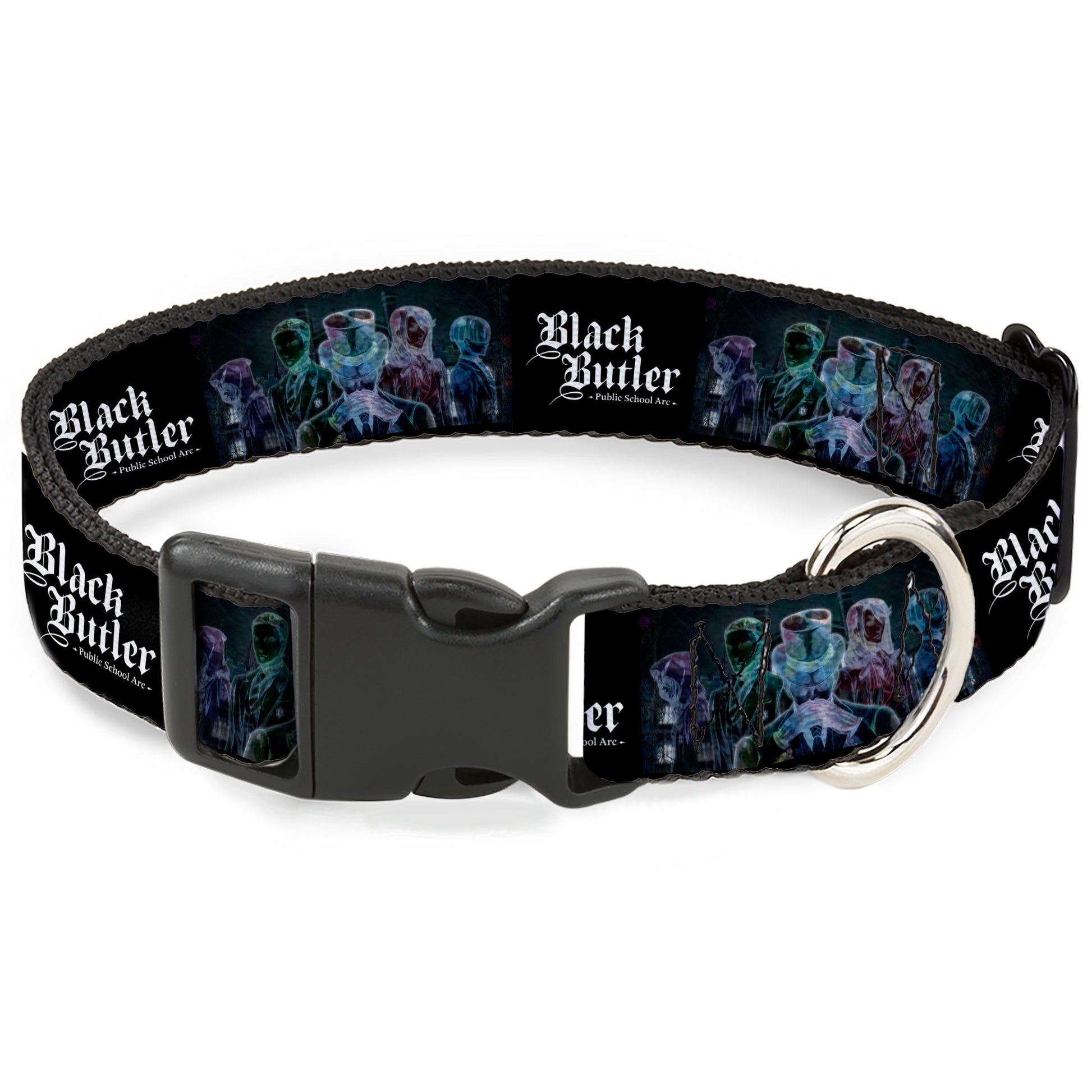 Plastic Clip Collar - BLACK BUTLER Five Character Group Pose and Title Logo Black Plastic Clip Collars Black Butler