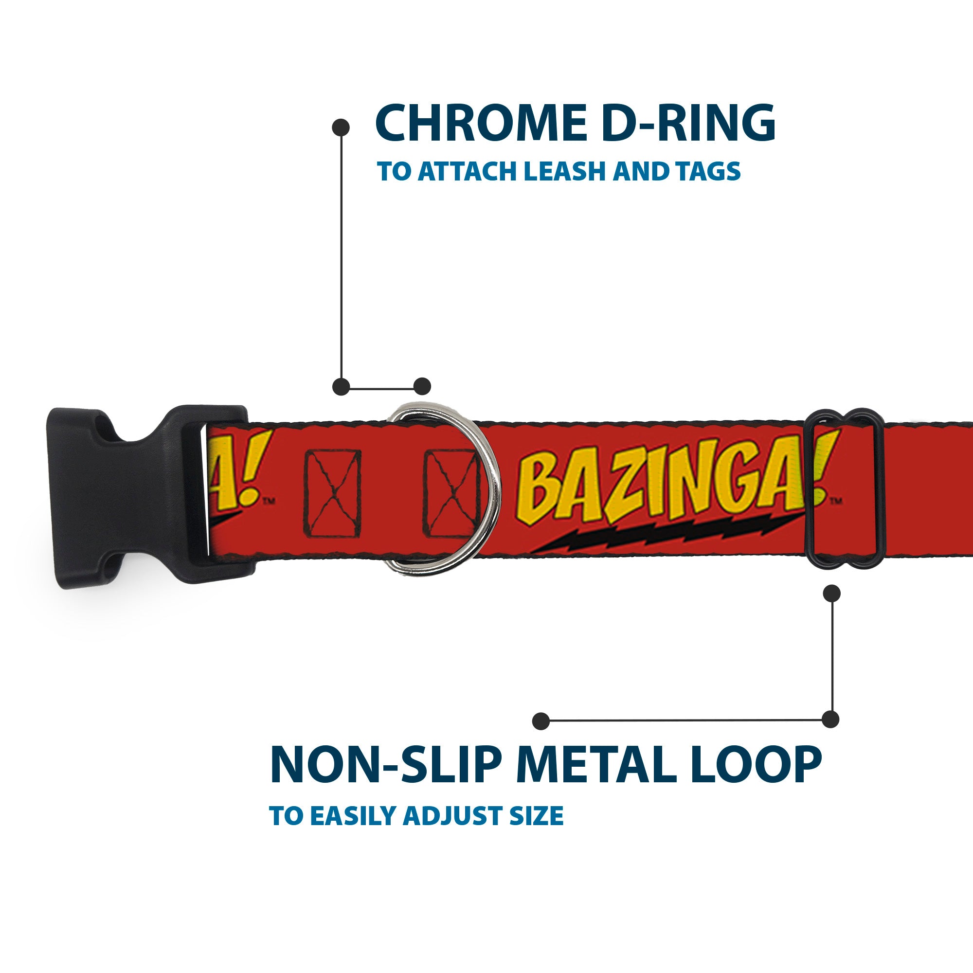 Plastic Clip Collar - BAZINGA! Red/Gold/Black Plastic Clip Collars The Big Bang Theory
