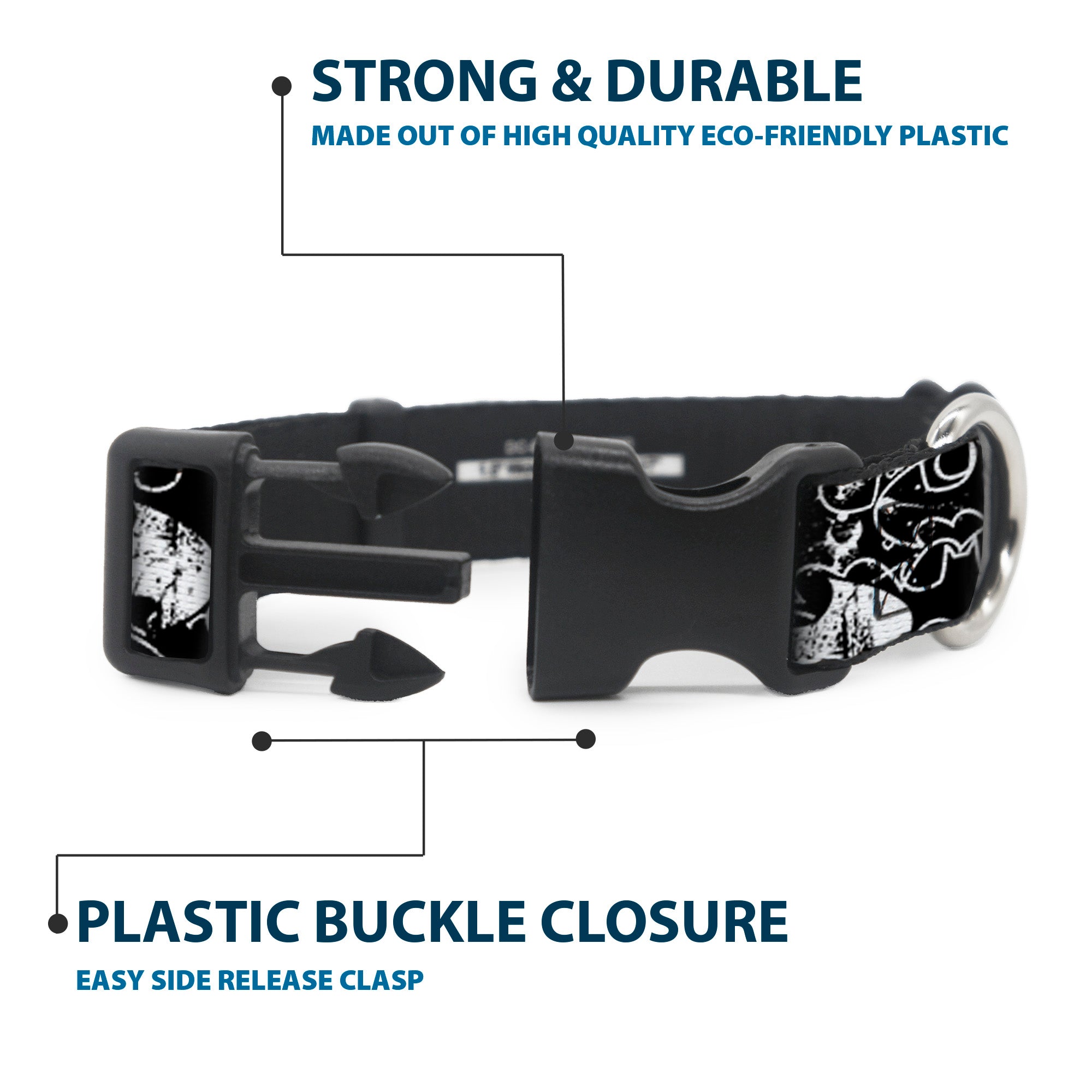 Plastic Clip Collar - Batman Outlines Black/White Plastic Clip Collars DC Comics