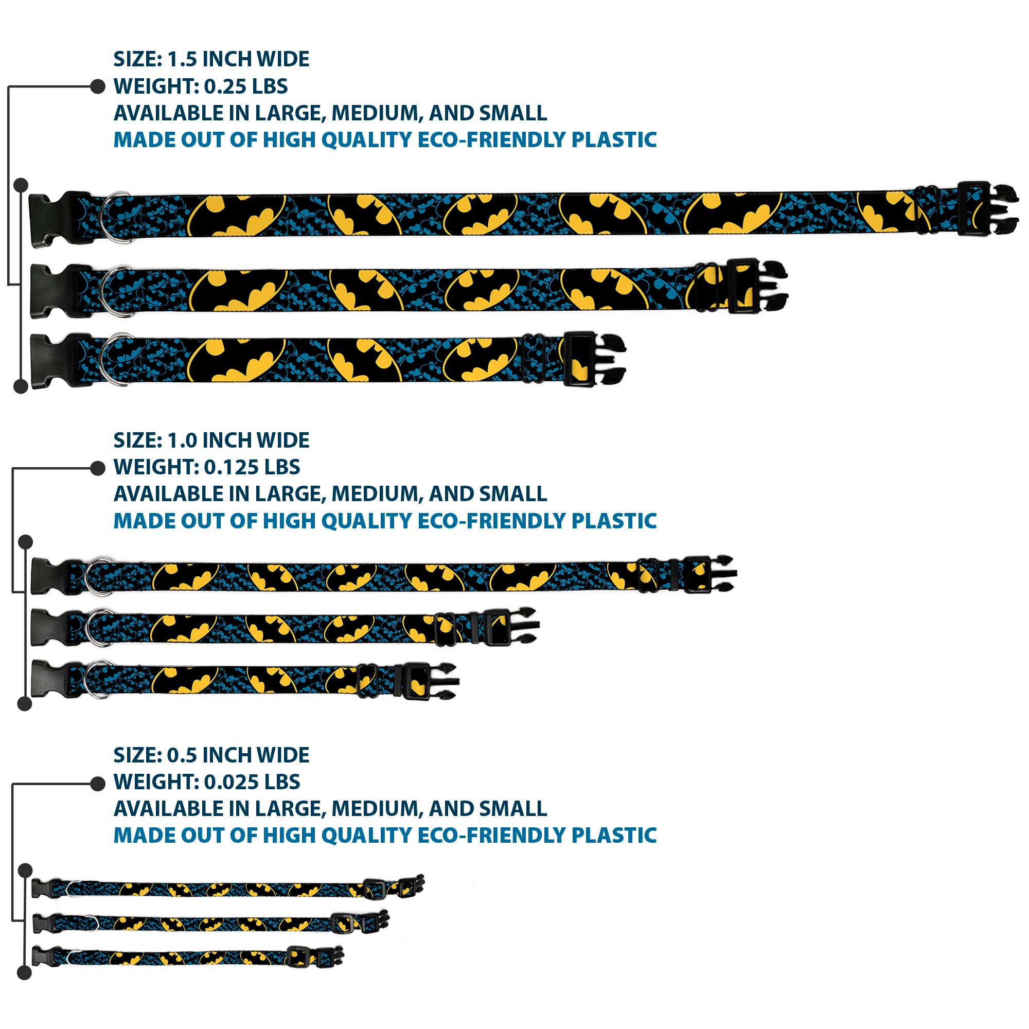 Plastic Clip Collar - Bat Signals Stacked w/CLOSE-UP Blue/Black/Yellow Plastic Clip Collars DC Comics