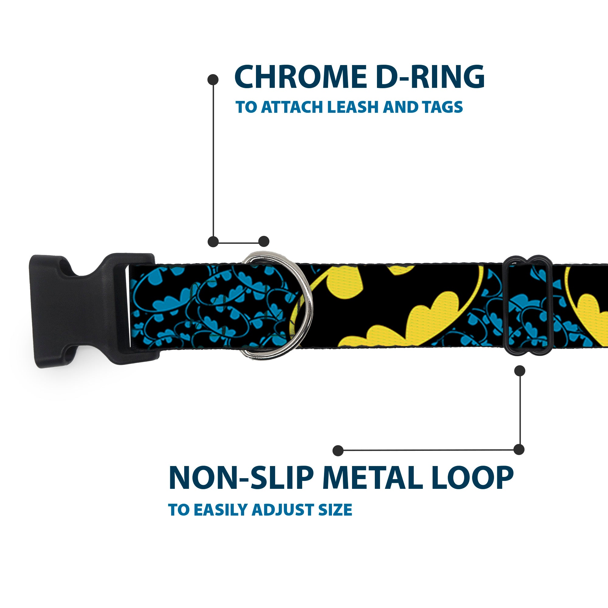 Plastic Clip Collar - Bat Signals Stacked w/CLOSE-UP Blue/Black/Yellow Plastic Clip Collars DC Comics