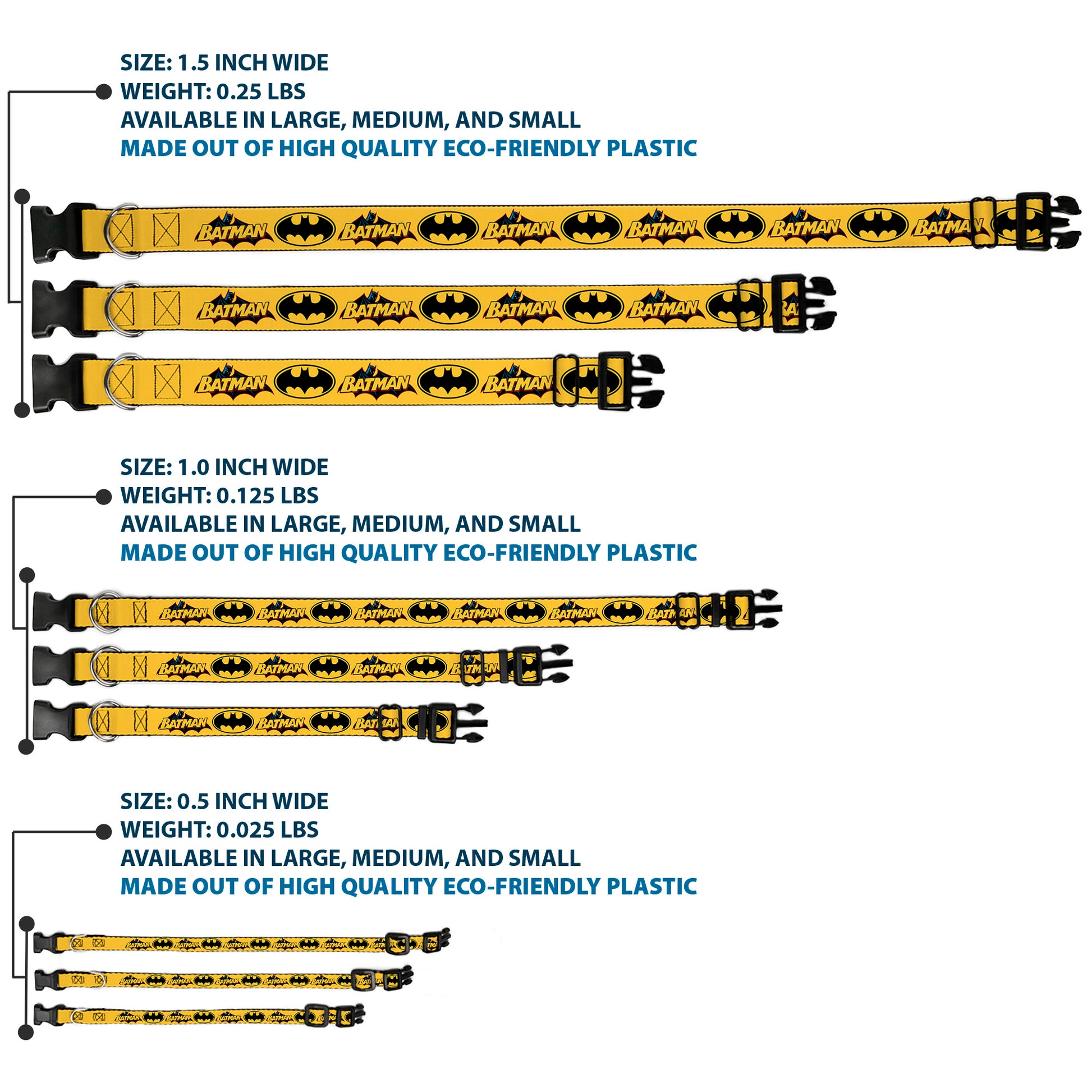 Plastic Clip Collar - Vintage Batman Logo & Bat Signal-3 Yellow Plastic Clip Collars DC Comics