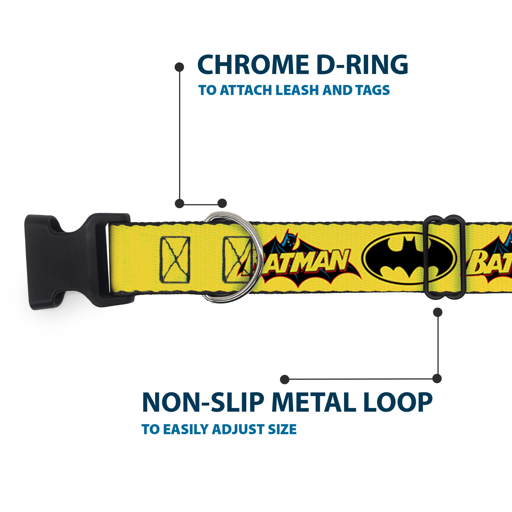 Plastic Clip Collar - Vintage Batman Logo & Bat Signal-3 Yellow Plastic Clip Collars DC Comics