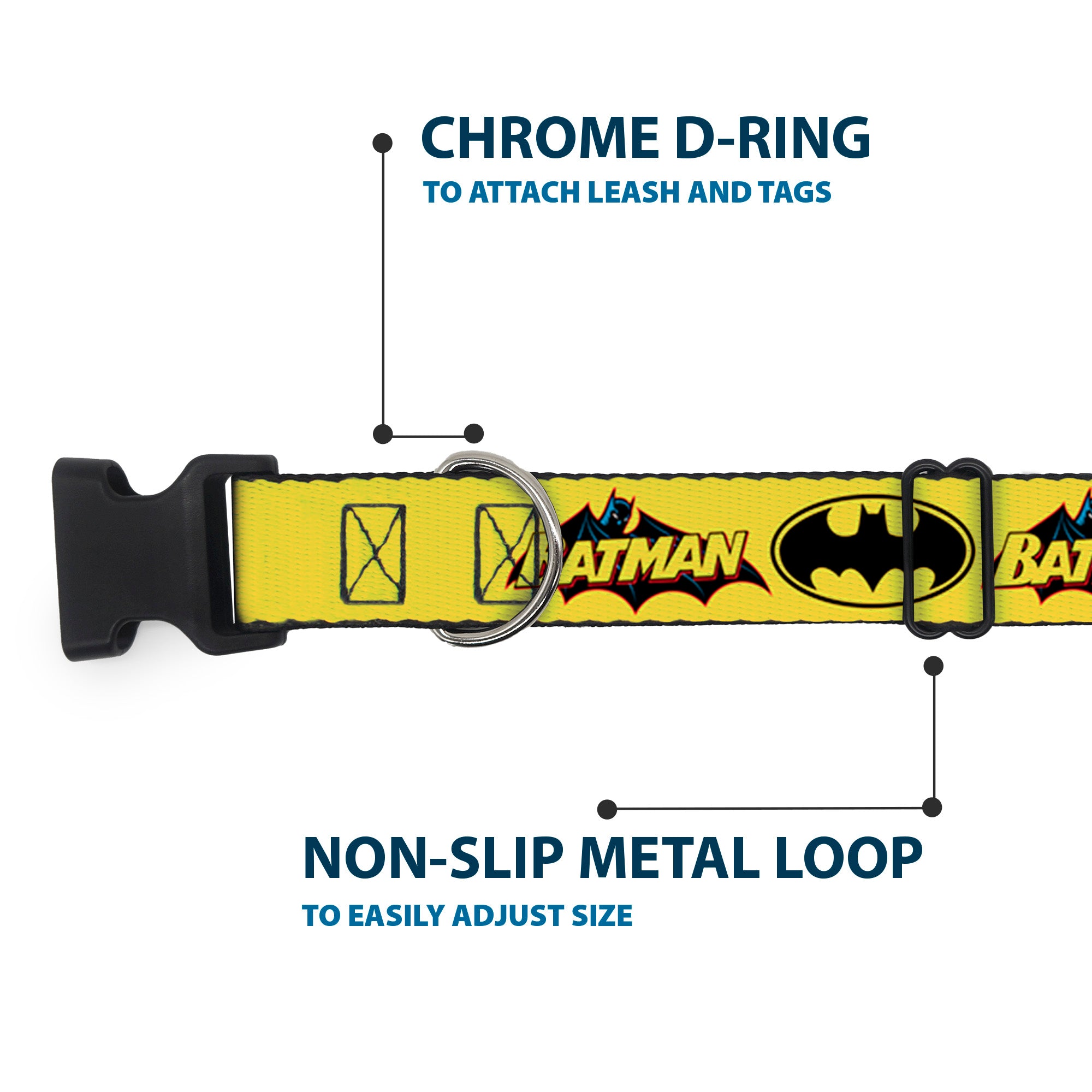 Plastic Clip Collar - Vintage Batman Logo & Bat Signal-3 Yellow Plastic Clip Collars DC Comics