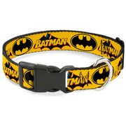 Plastic Clip Collar - Vintage Batman Logo & Bat Signal-3 Yellow Plastic Clip Collars DC Comics