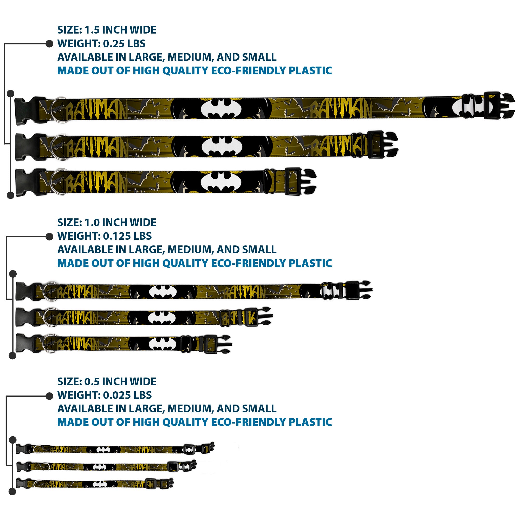 Plastic Clip Collar - BATMAN w/Bat Signals & Flying Bats Yellow/Black/White Plastic Clip Collars DC Comics