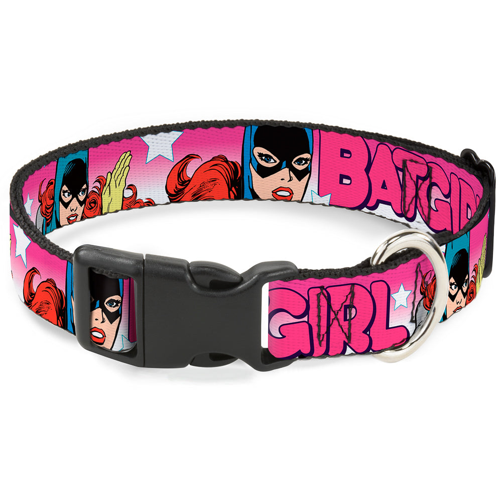 Plastic Clip Collar - BATGIRL Bubble Letters w/Stars Pink/White Plastic Clip Collars DC Comics