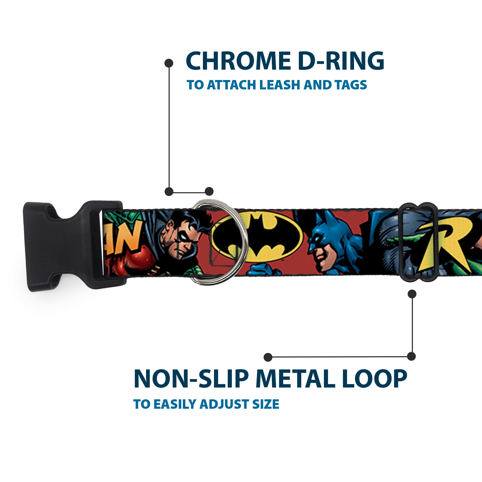 Plastic Clip Collar - Batman & Robin in Action w/Text Burgundy Plastic Clip Collars DC Comics