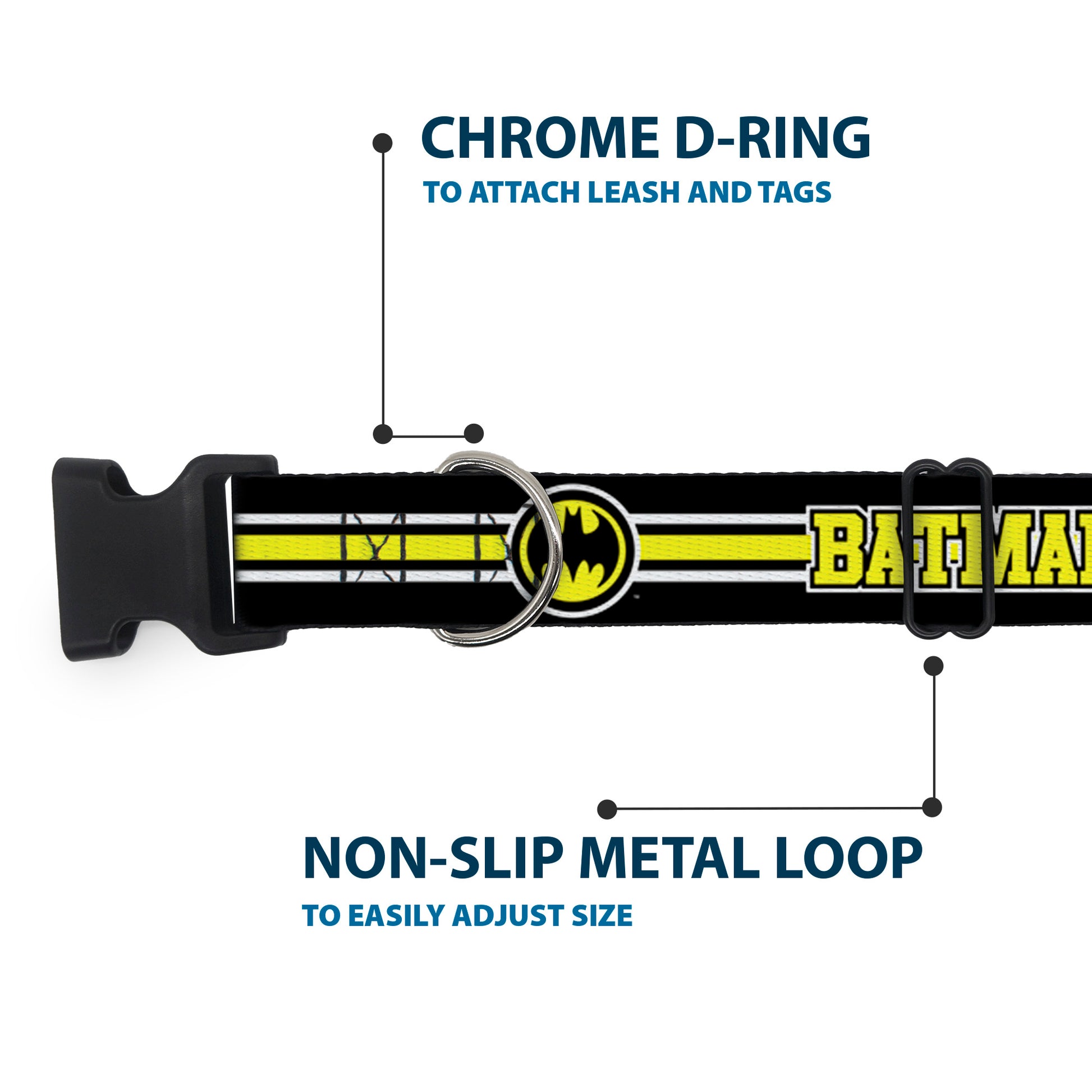 Plastic Clip Collar - BATMAN/Bat Signal Triple Stripe Black/White/Yellow Plastic Clip Collars DC Comics