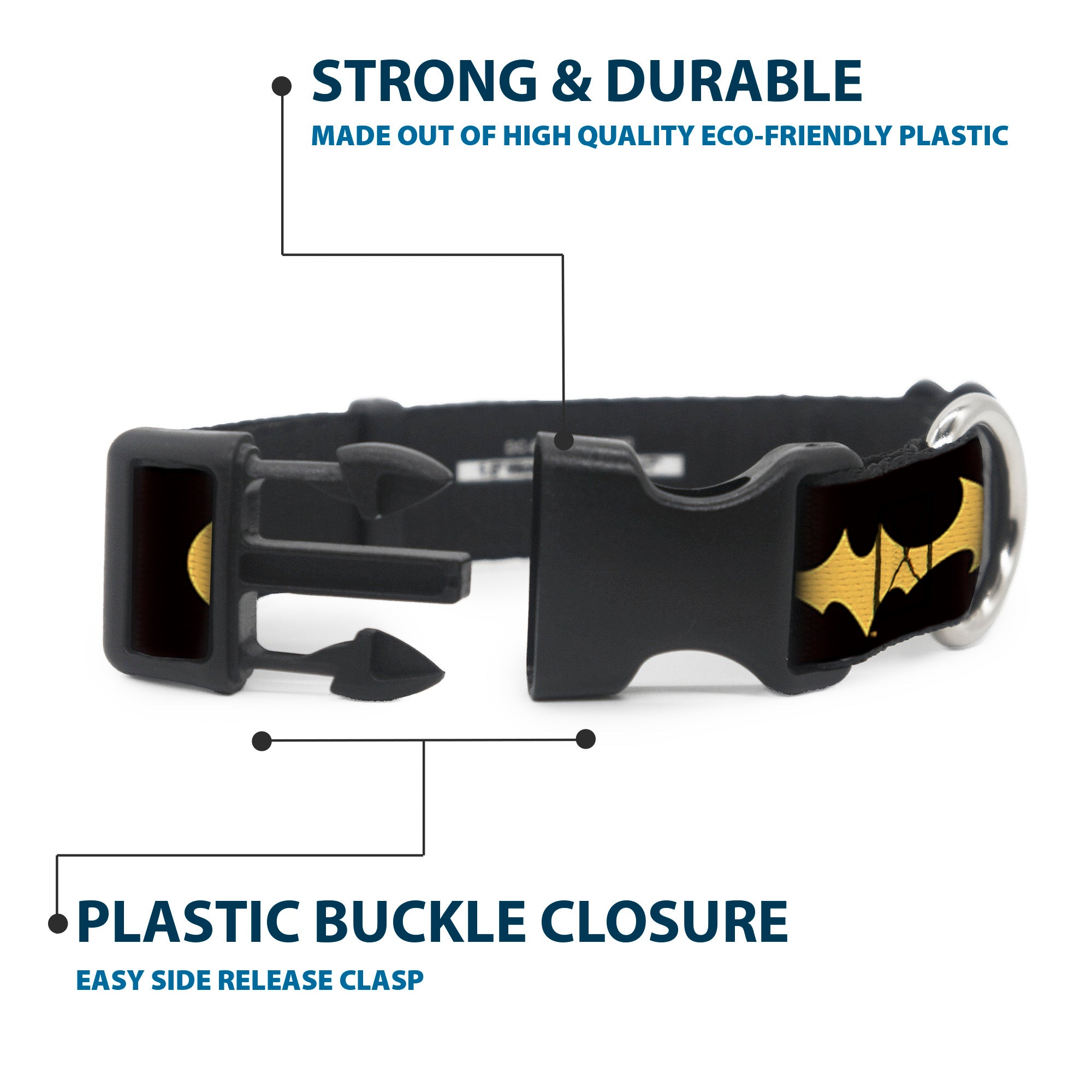 Plastic Clip Collar - DC League of Super-Pets Batman Bat Logo Black/Yellow Plastic Clip Collars DC Comics