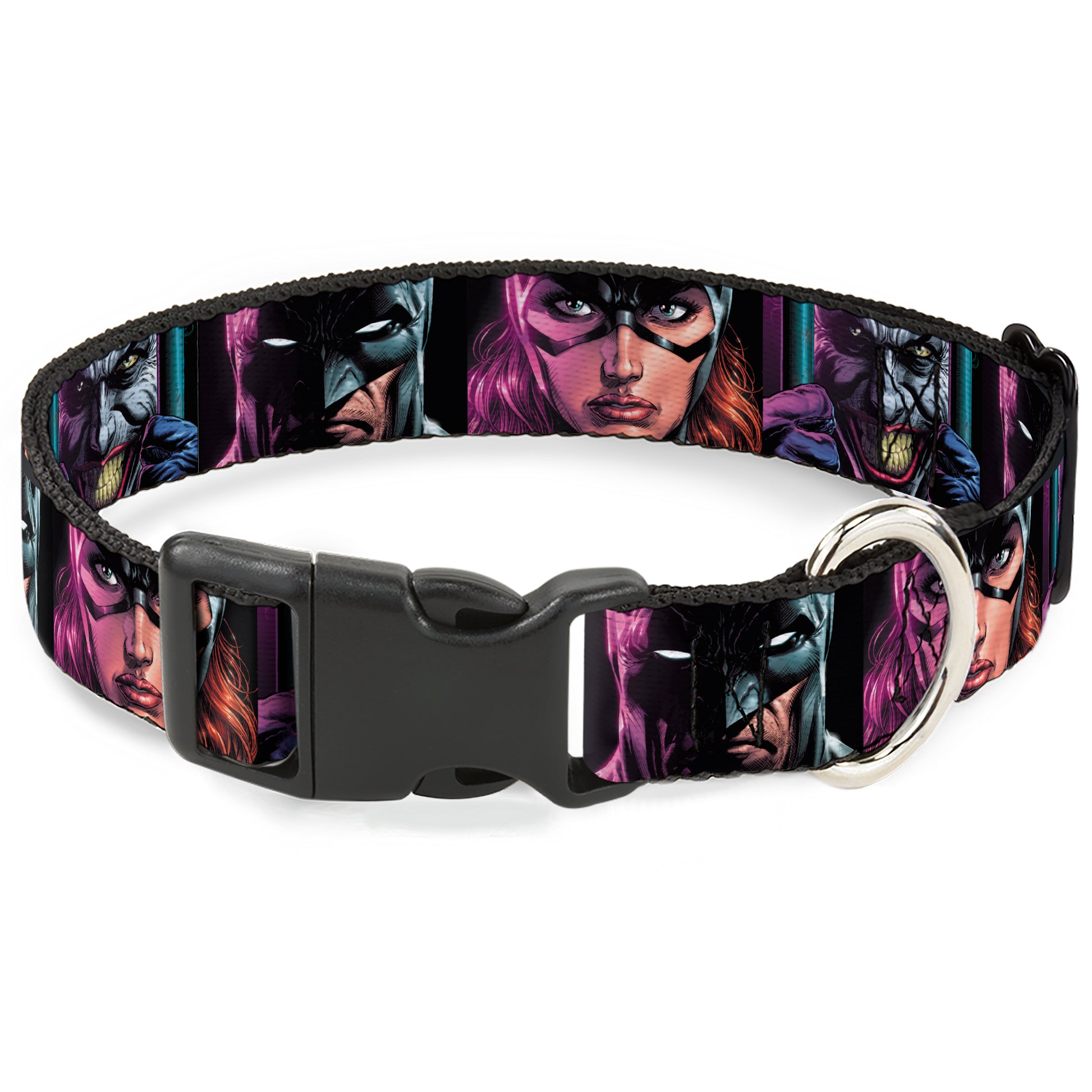 Plastic Clip Collar - Batman Batgirl and Joker Comic Book Cover Face Close-Ups Black Plastic Clip Collars DC Comics