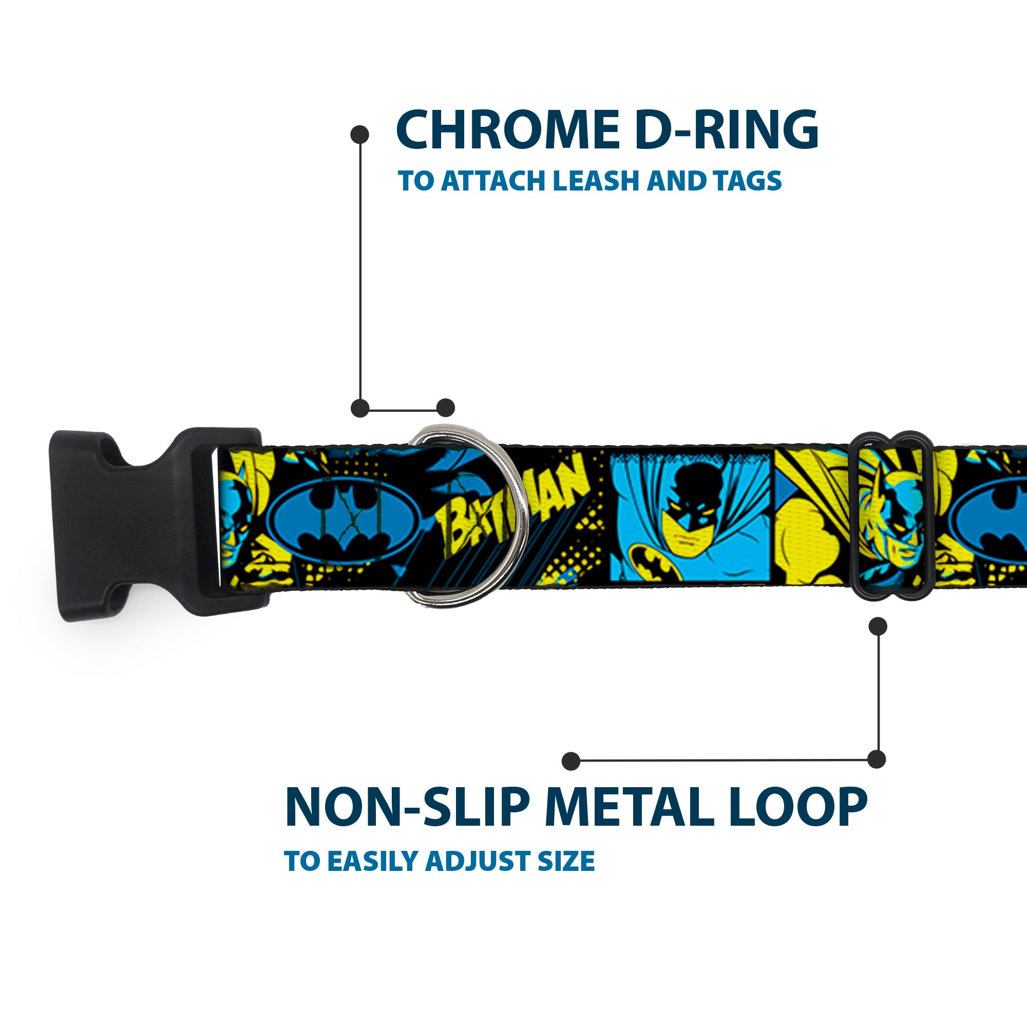 Plastic Clip Collar - BATMAN Poses and Logo Collage Black/Blue/Yellow Plastic Clip Collars DC Comics