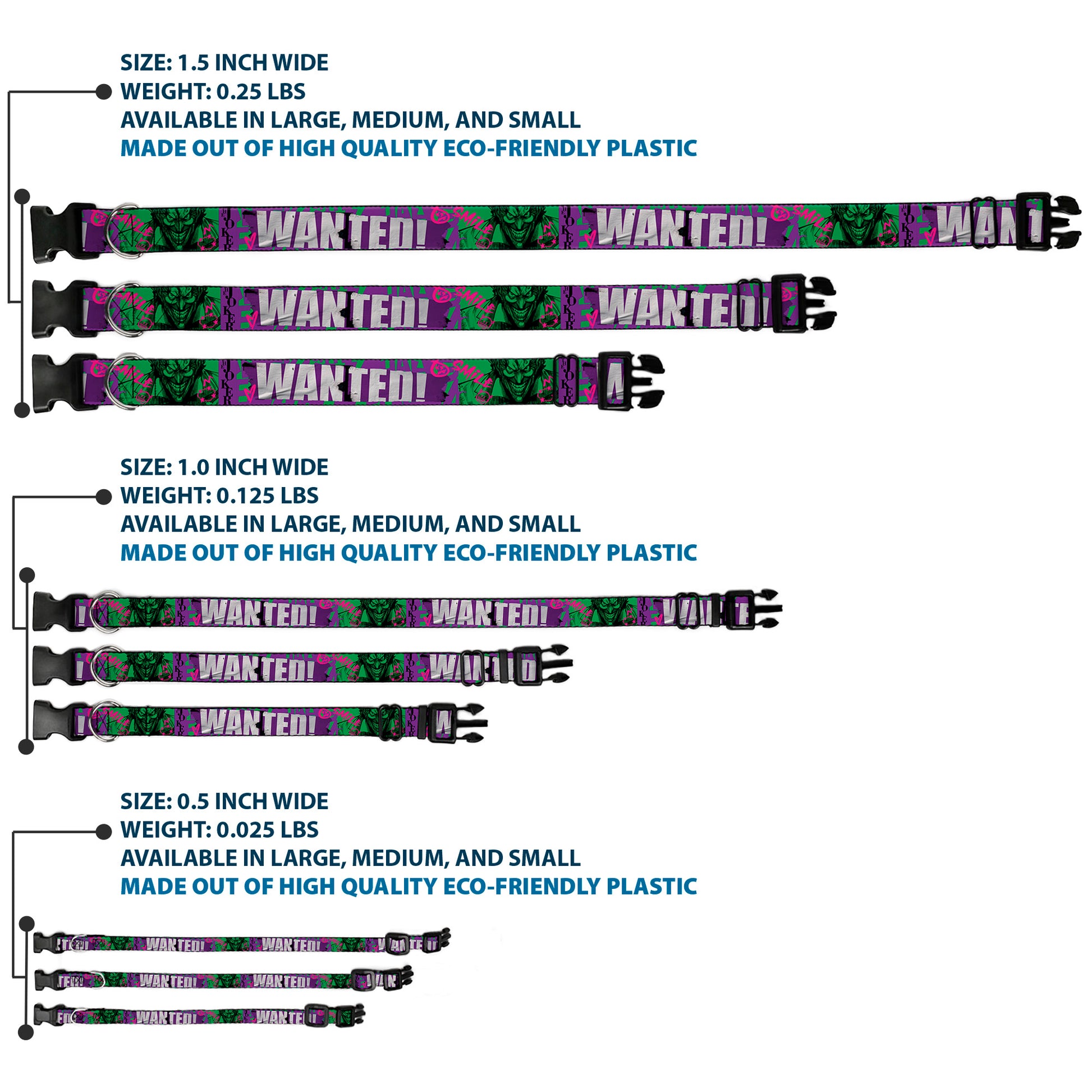 Plastic Clip Collar - THE JOKER WANTED Smiling Pose and Graffiti Purples/Greens Plastic Clip Collars DC Comics