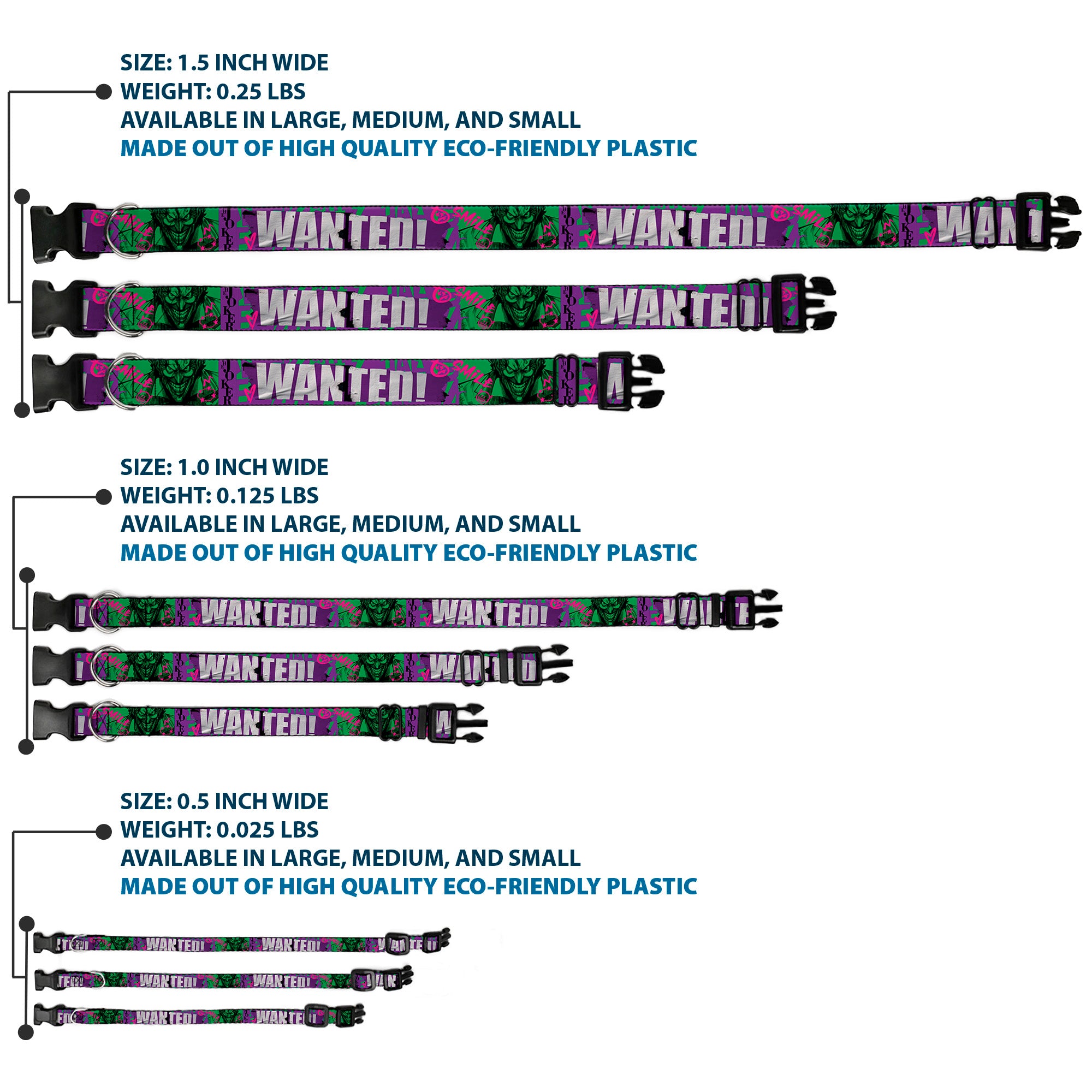 Plastic Clip Collar - THE JOKER WANTED Smiling Pose and Graffiti Purples/Greens Plastic Clip Collars DC Comics