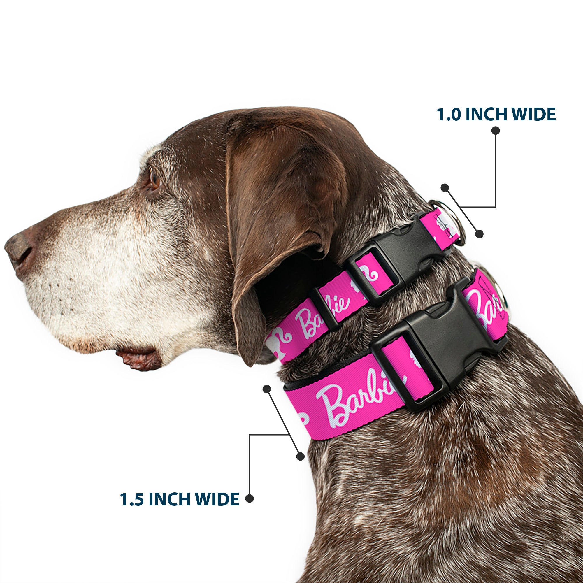 Plastic Clip Collar - BARBIE Script Signature Logo and Silhouette Hot Pink/White Plastic Clip Collars Barbie