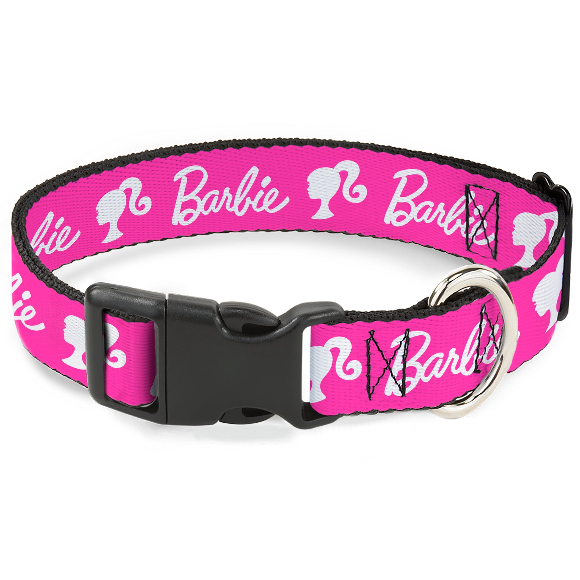 Plastic Clip Collar - BARBIE Script Signature Logo and Silhouette Hot Pink/White Plastic Clip Collars Barbie