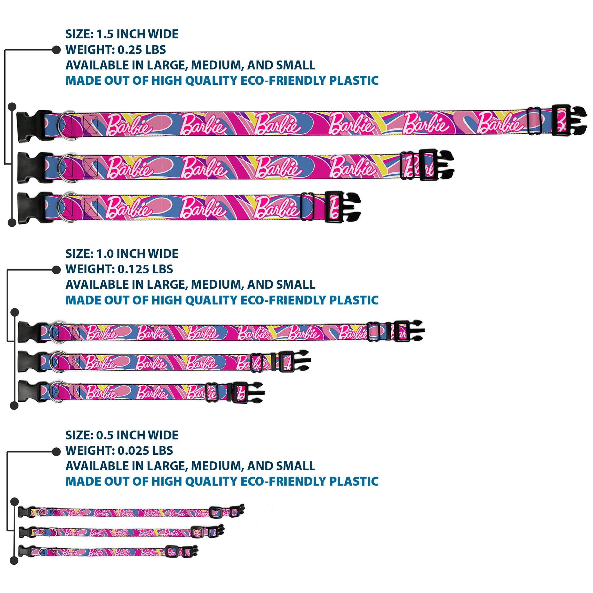Plastic Clip Collar - BARBIE Script Signature Logo Abstract Multi Color/White Plastic Clip Collars Barbie