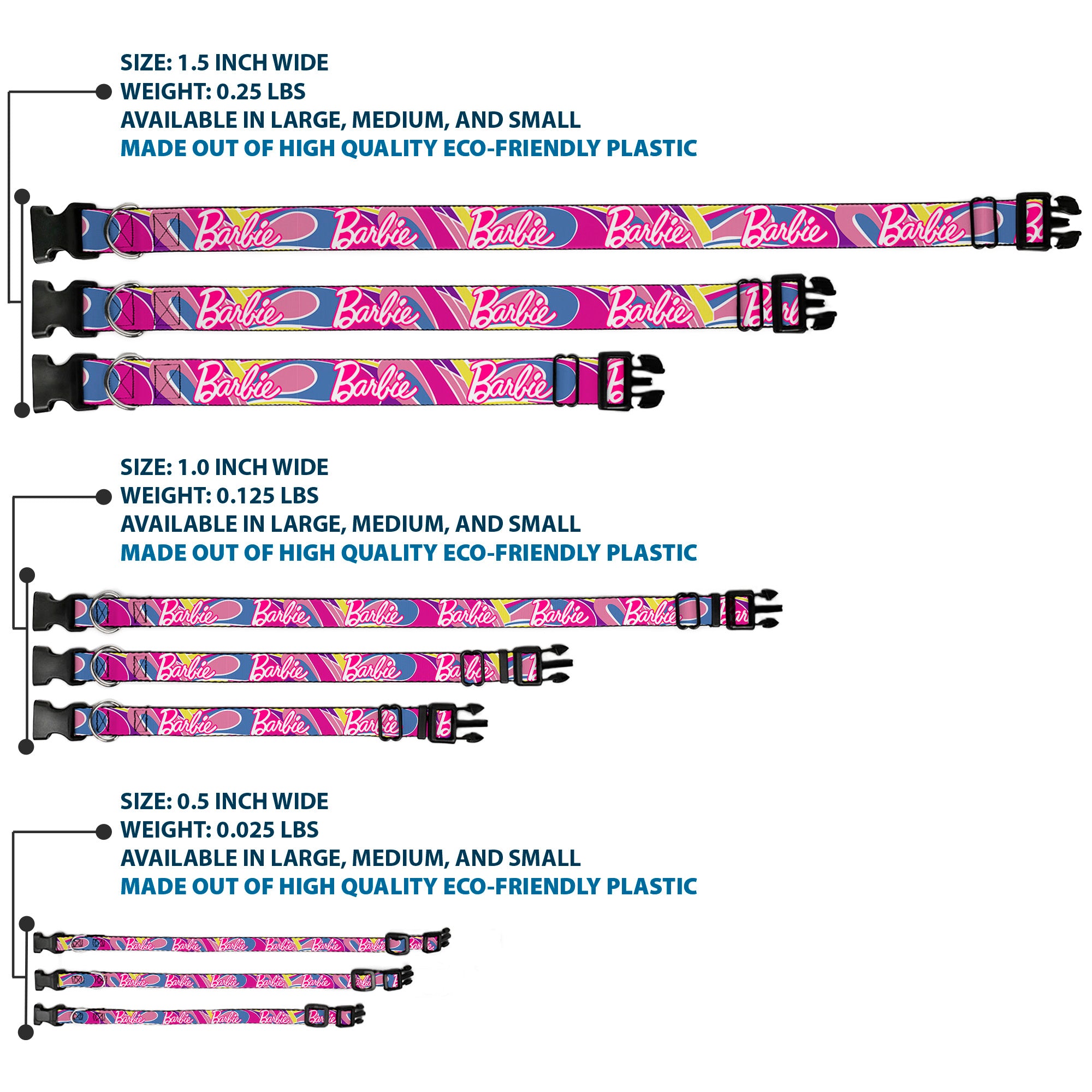 Plastic Clip Collar - BARBIE Script Signature Logo Abstract Multi Color/White Plastic Clip Collars Barbie