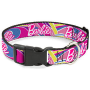 Plastic Clip Collar - BARBIE Script Signature Logo Abstract Multi Color/White Plastic Clip Collars Barbie