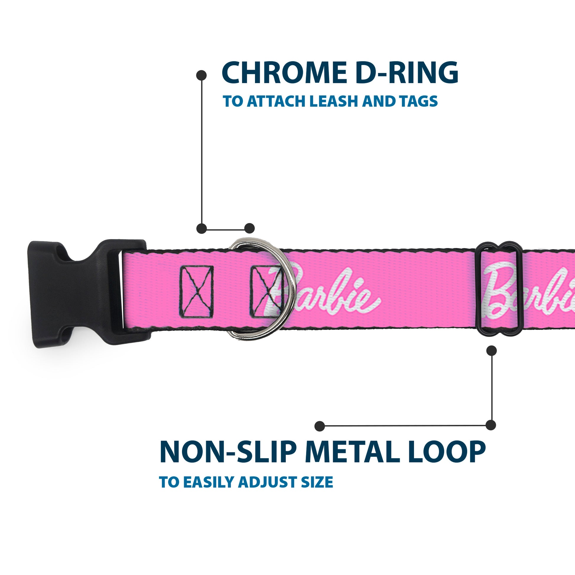 Plastic Clip Collar - BARBIE Script Signature Logo Pink/White Plastic Clip Collars Barbie