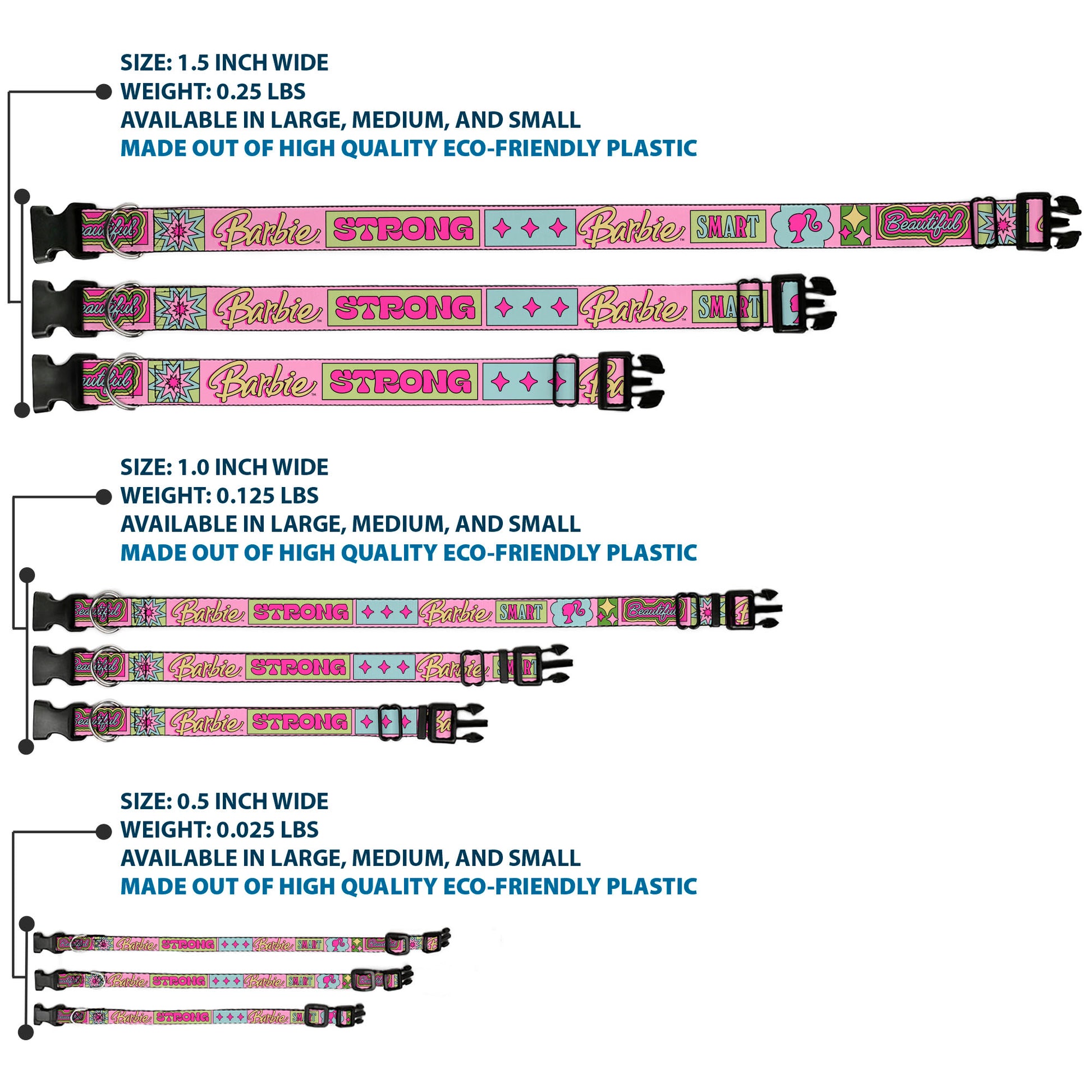Plastic Clip Collar - BARBIE SMART BEAUTIFUL STRONG Icons Pink/Multi Color Plastic Clip Collars Barbie