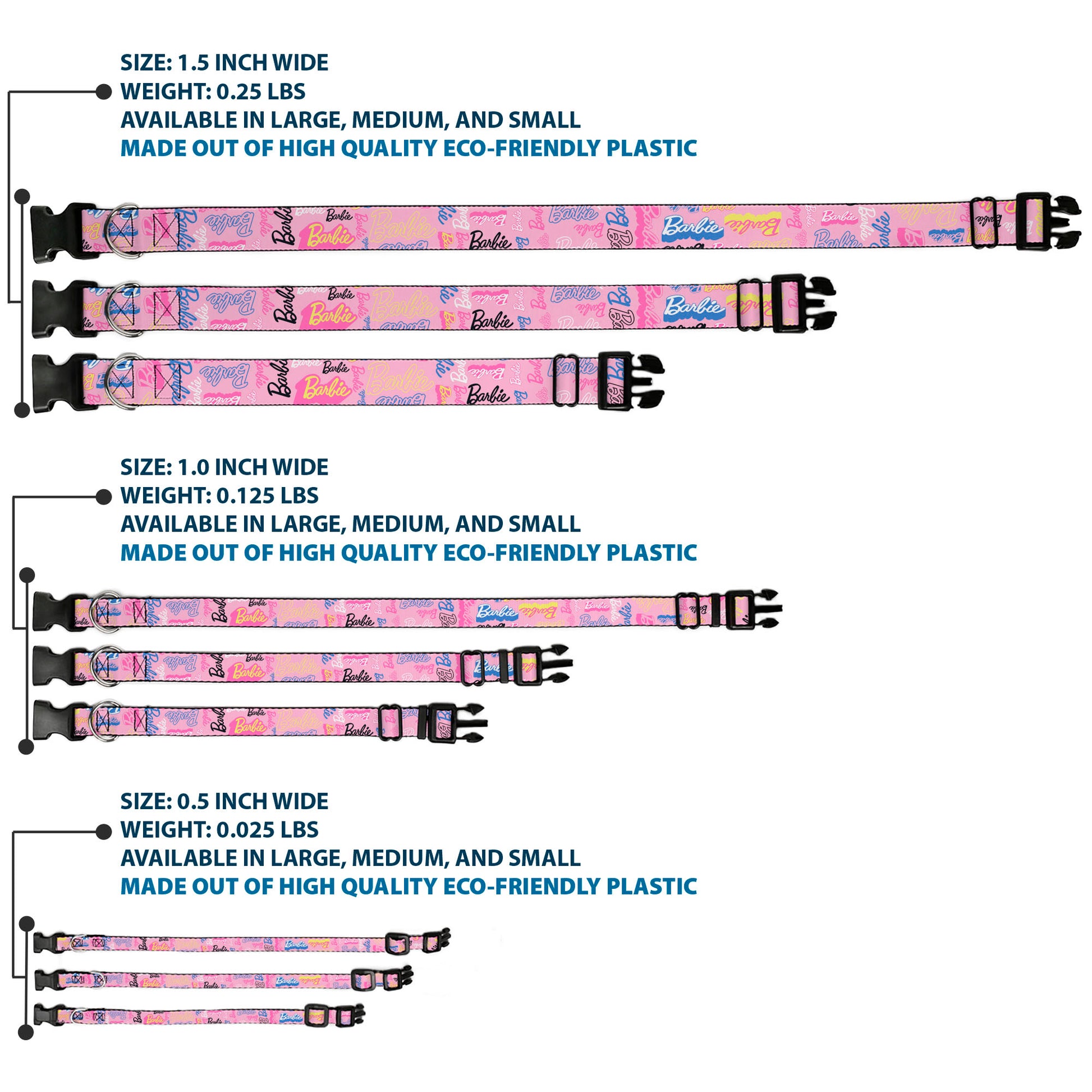 Plastic Clip Collar - BARBIE Script Signature Collage Pink/Multi Color Plastic Clip Collars Barbie