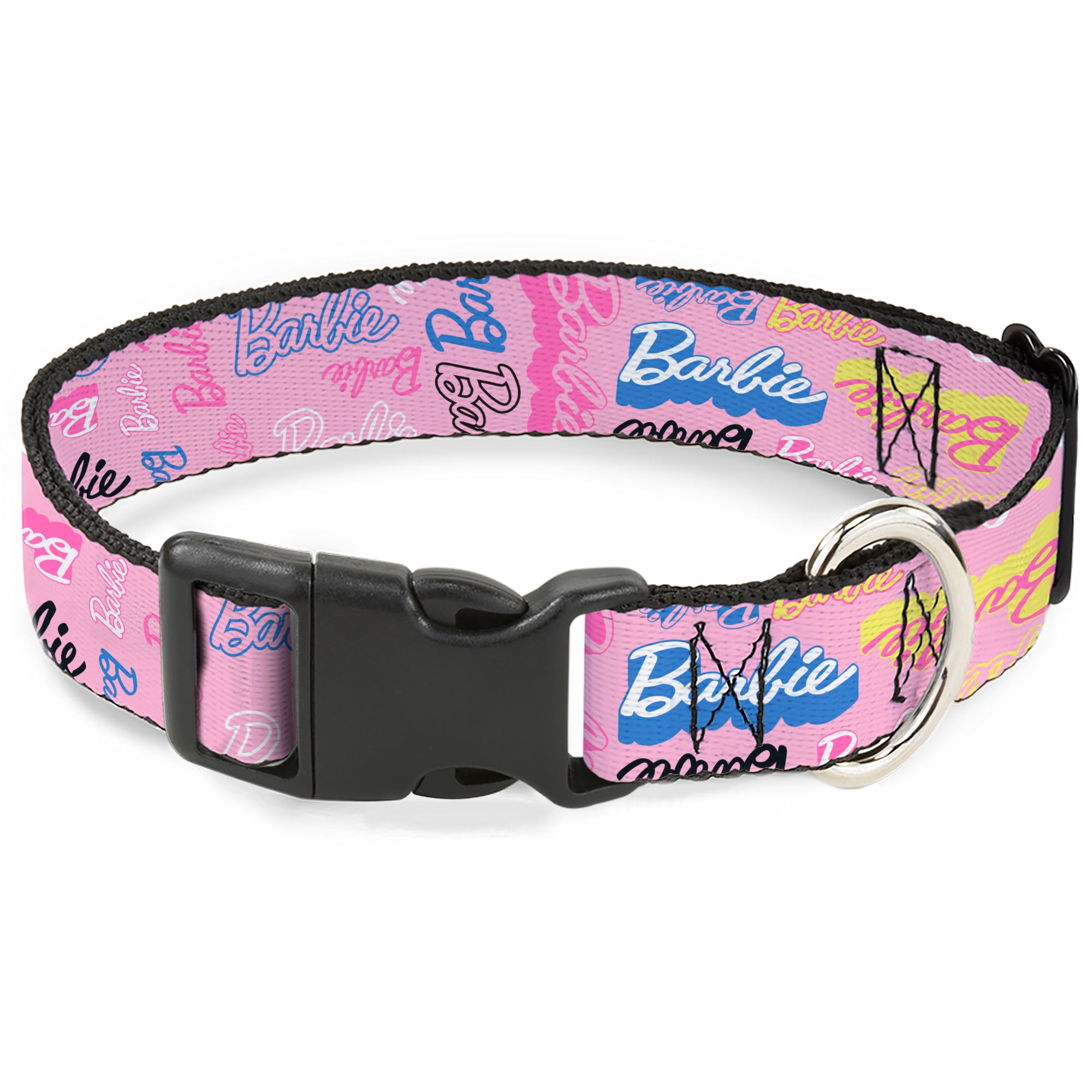Plastic Clip Collar - BARBIE Script Signature Collage Pink/Multi Color Plastic Clip Collars Barbie
