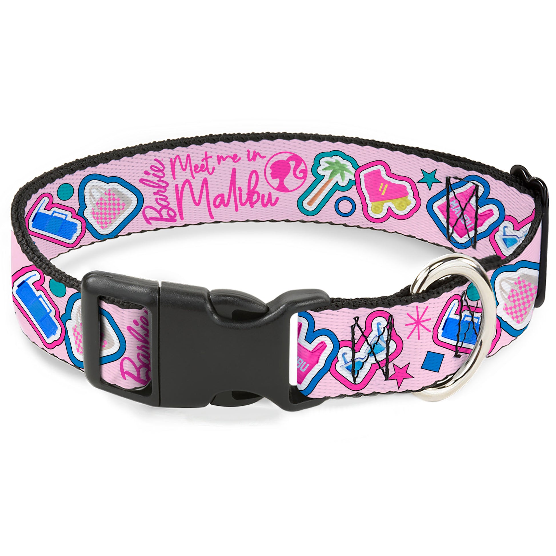 Plastic Clip Collar - BARBIE MEET ME IN MALIBU Icons Collage Pink/Multi Color Plastic Clip Collars Barbie